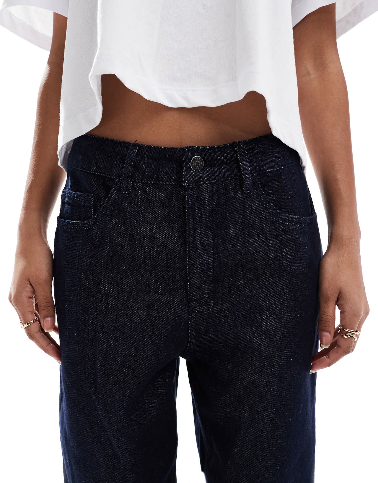 Object wide leg turn up jeans with stripe detail co-ord in dark blue denim