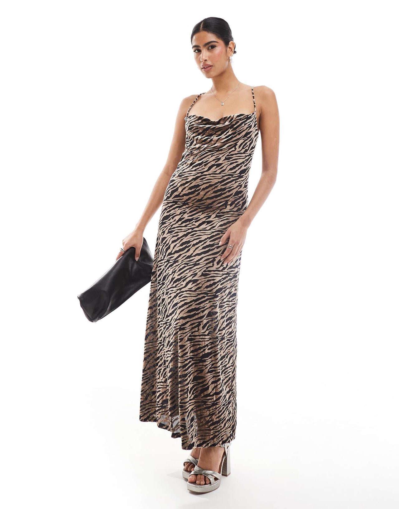 Object cowl neck devore midi slip dress in zebra print