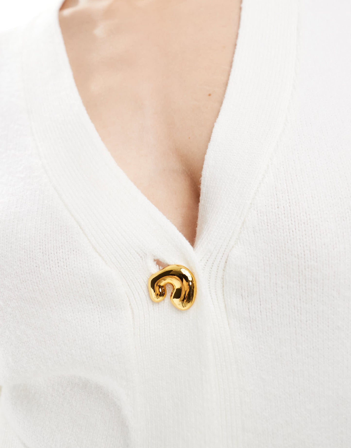 4th & Reckless structured v neck gold button detail cardigan in cream