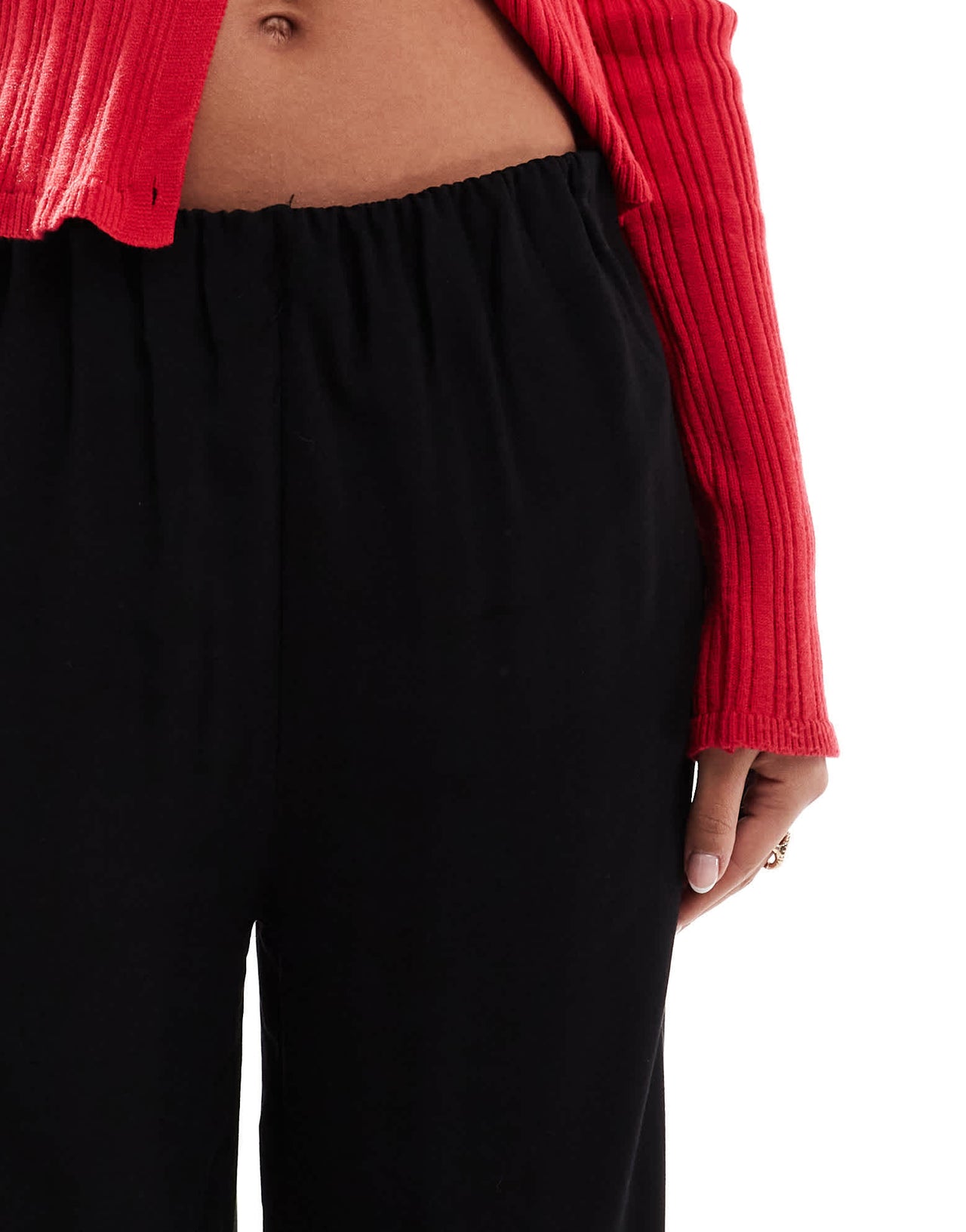 Bershka drawstring waist wide leg trousers in black