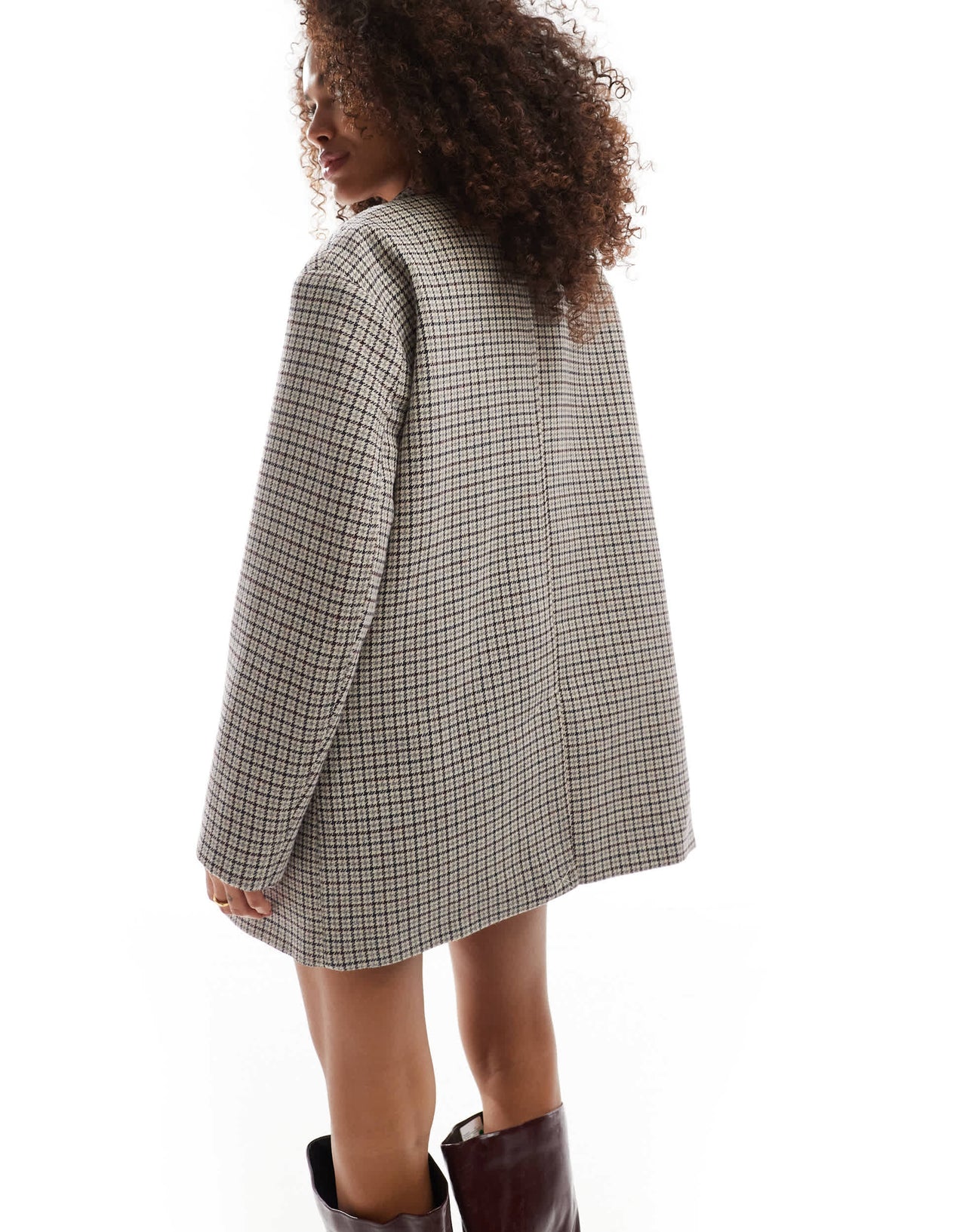 Bershka boxy oversized tailored coat in brown check