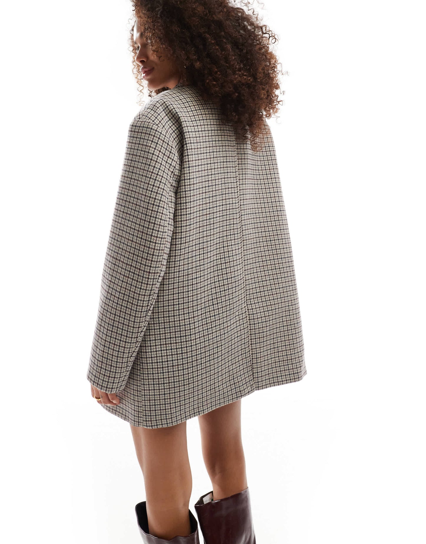 Bershka boxy oversized tailored coat in brown check