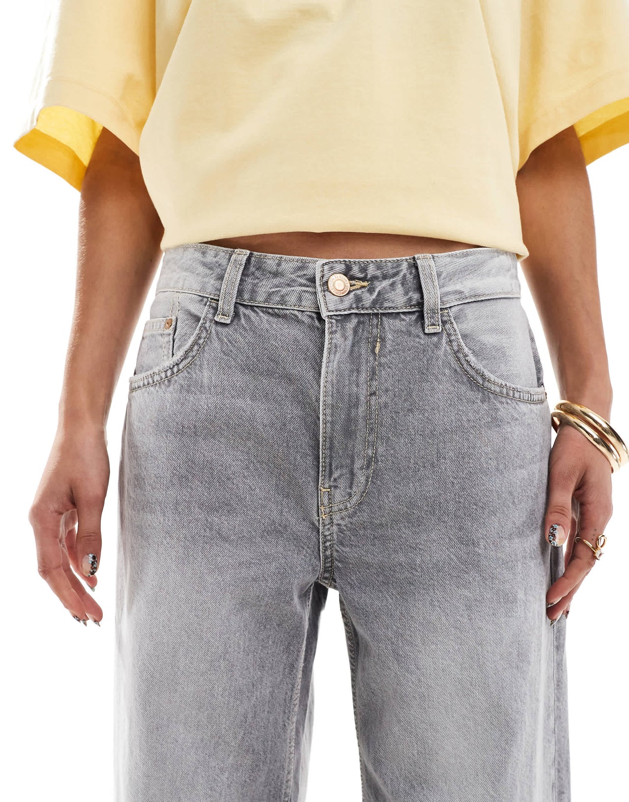 Bershka high waisted wide leg jeans in grey