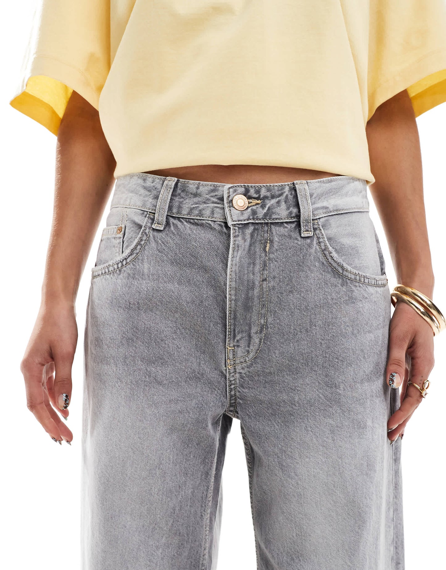 Bershka high waisted wide leg jeans in grey