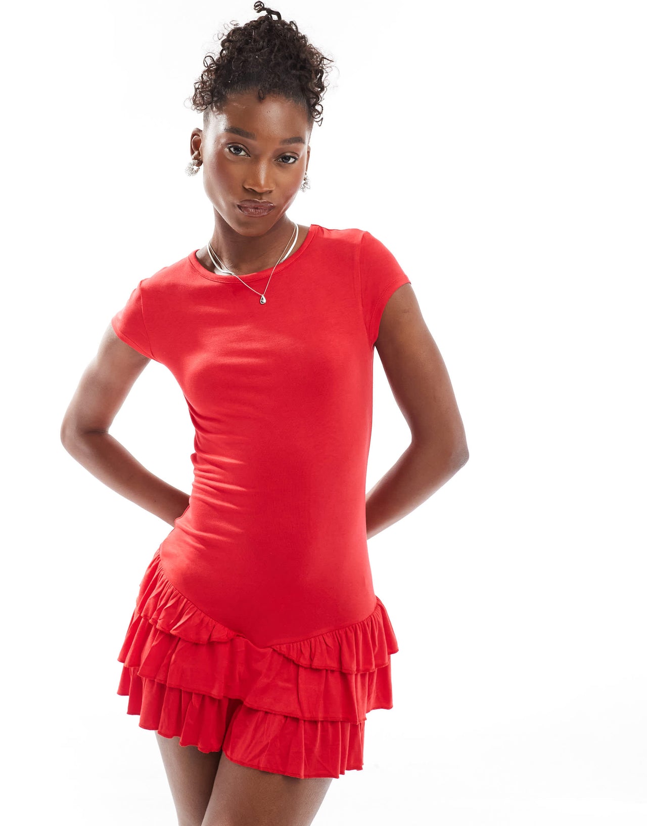 COLLUSION ruffle micro mini dress in red