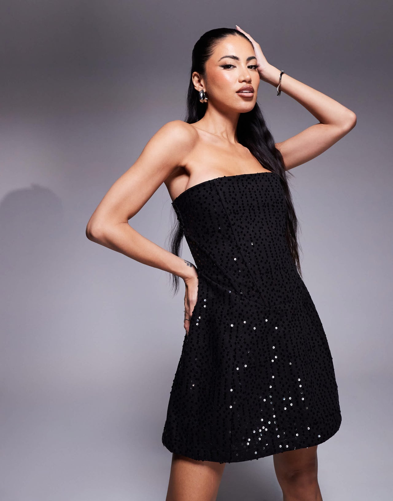 Wanderdoll Maya sequin bandeau corset mini dress in black