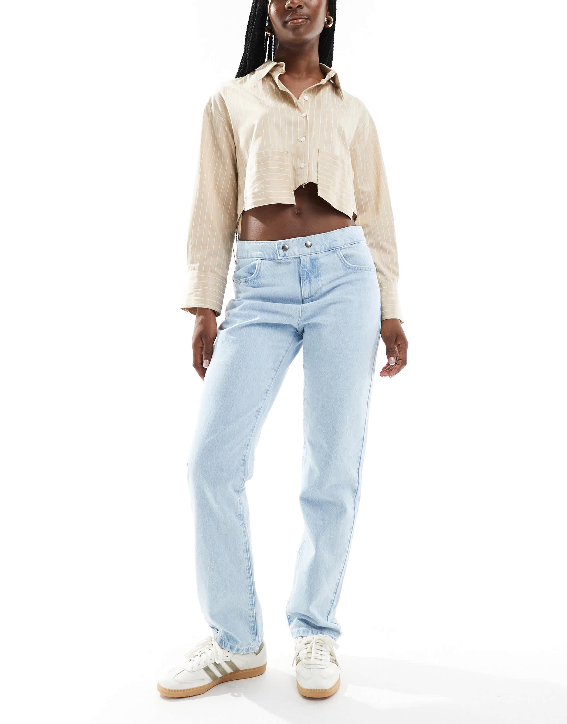 ASOS DESIGN low rise jean in stud fastening in bleach