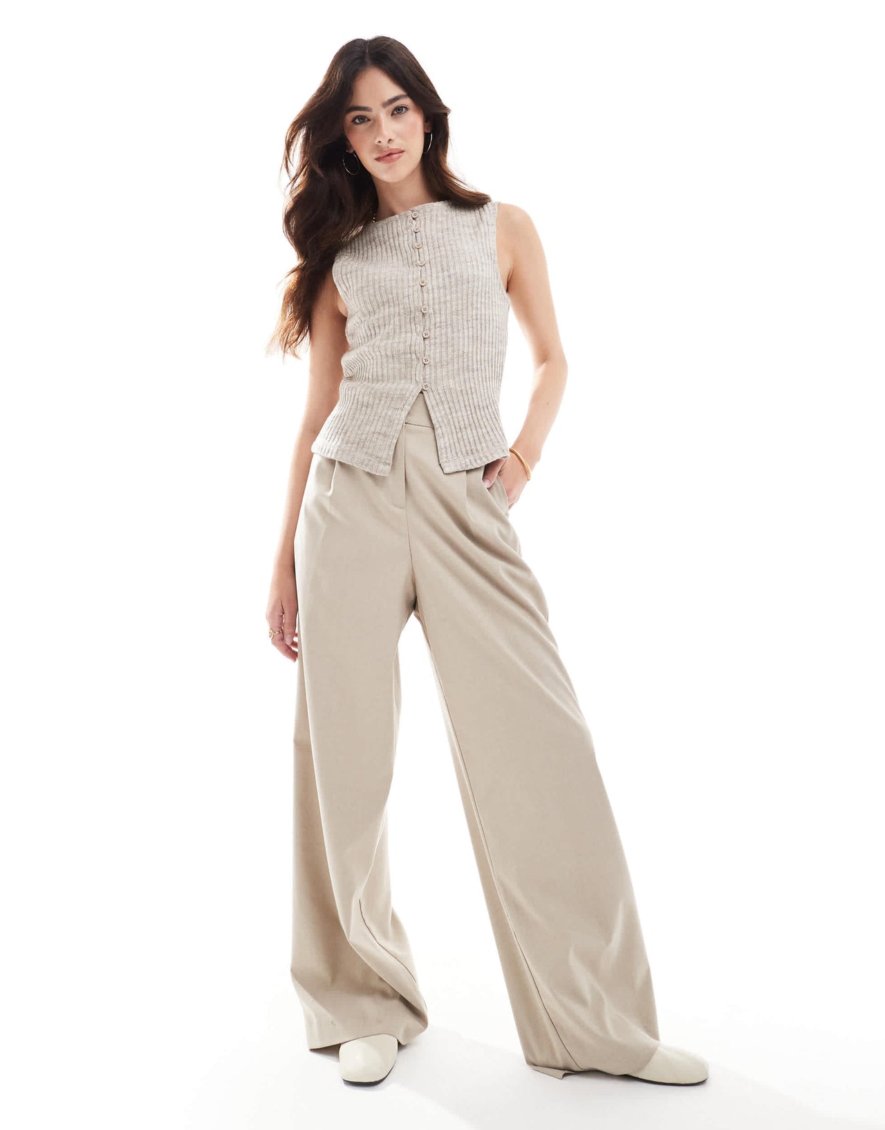 ASOS DESIGN knit waistcoat in beige