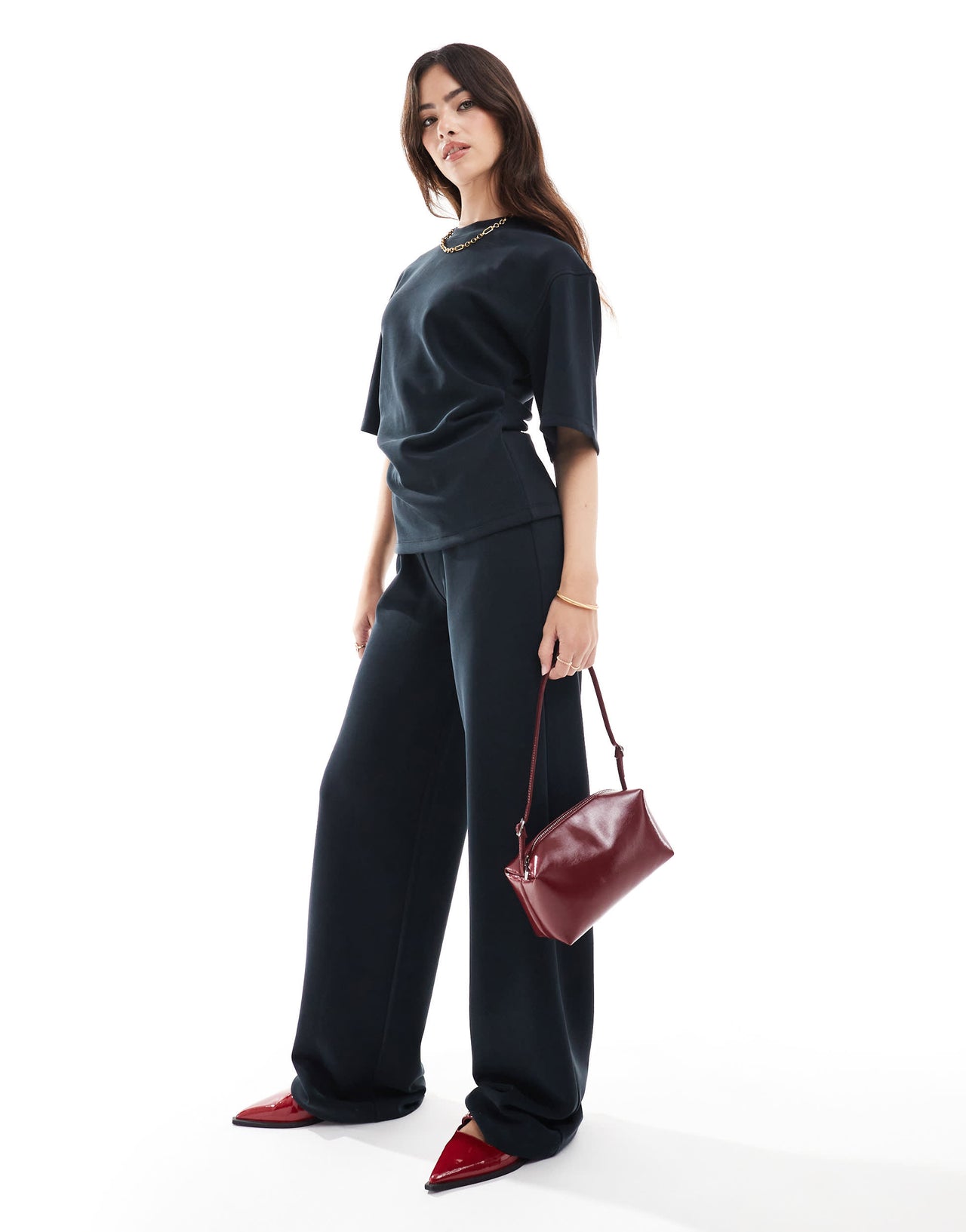 ASOS DESIGN co-ord cupro wide leg trouser in black