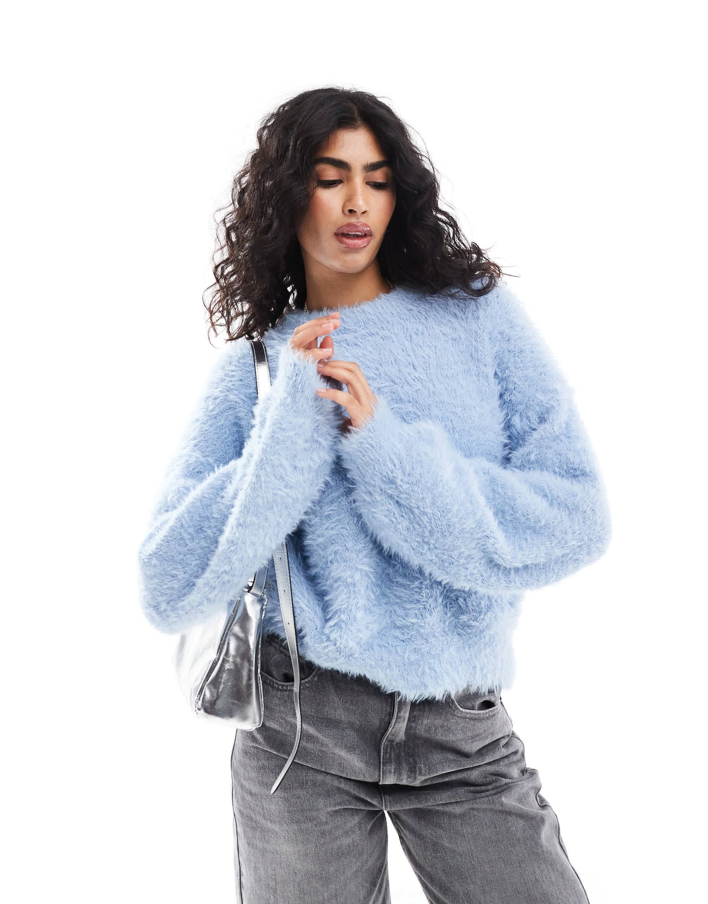 Pieces fluffy jumper in blue