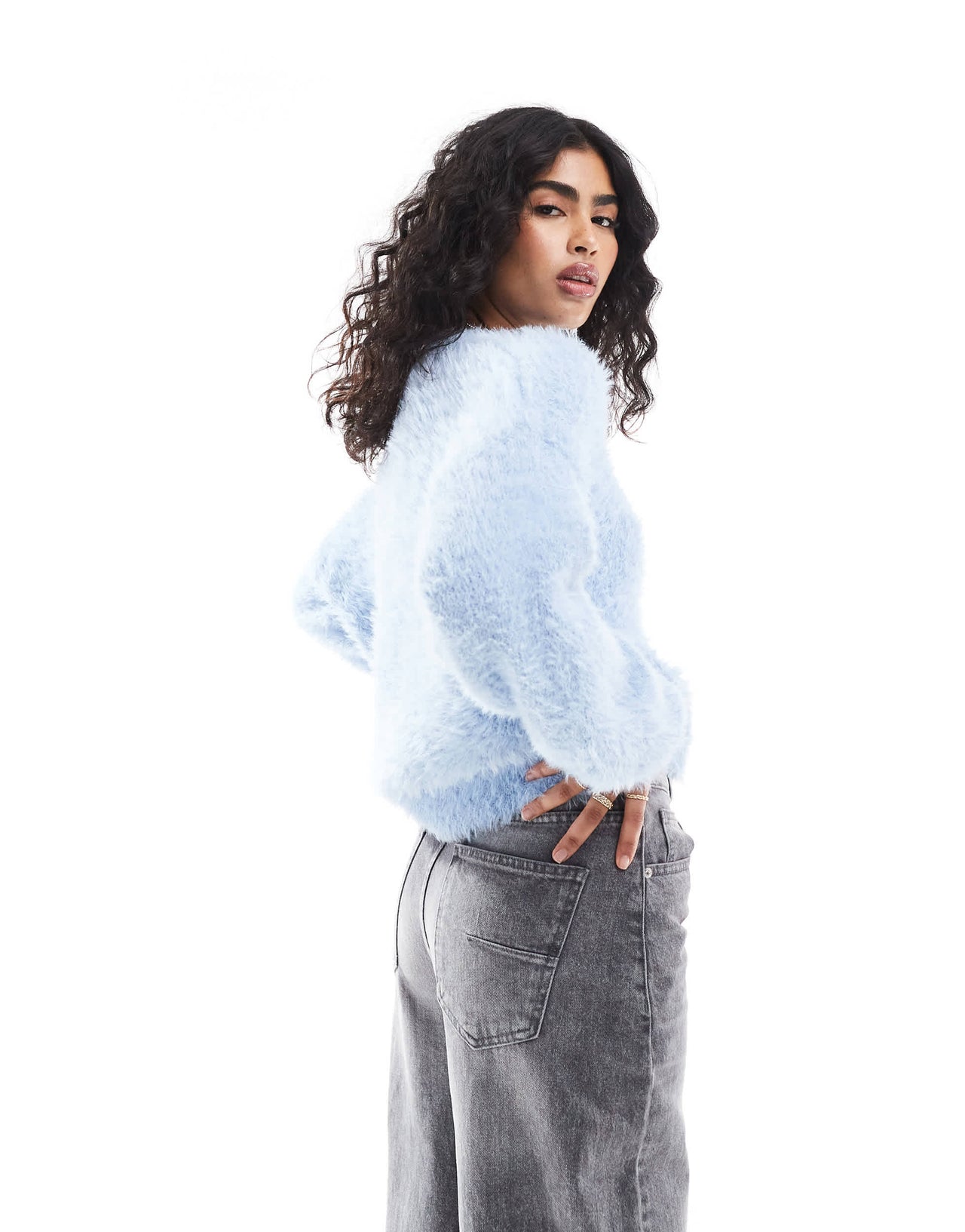 Pieces fluffy jumper in blue