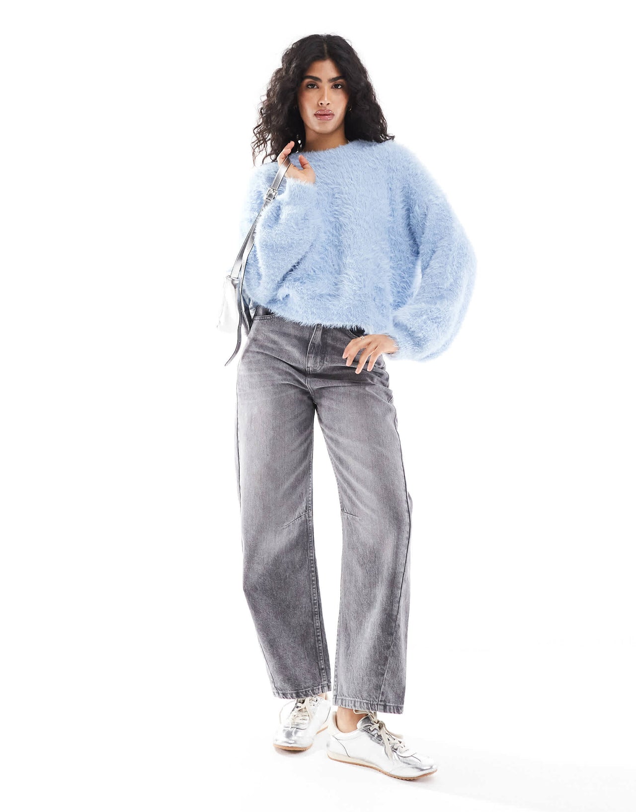Pieces fluffy jumper in blue