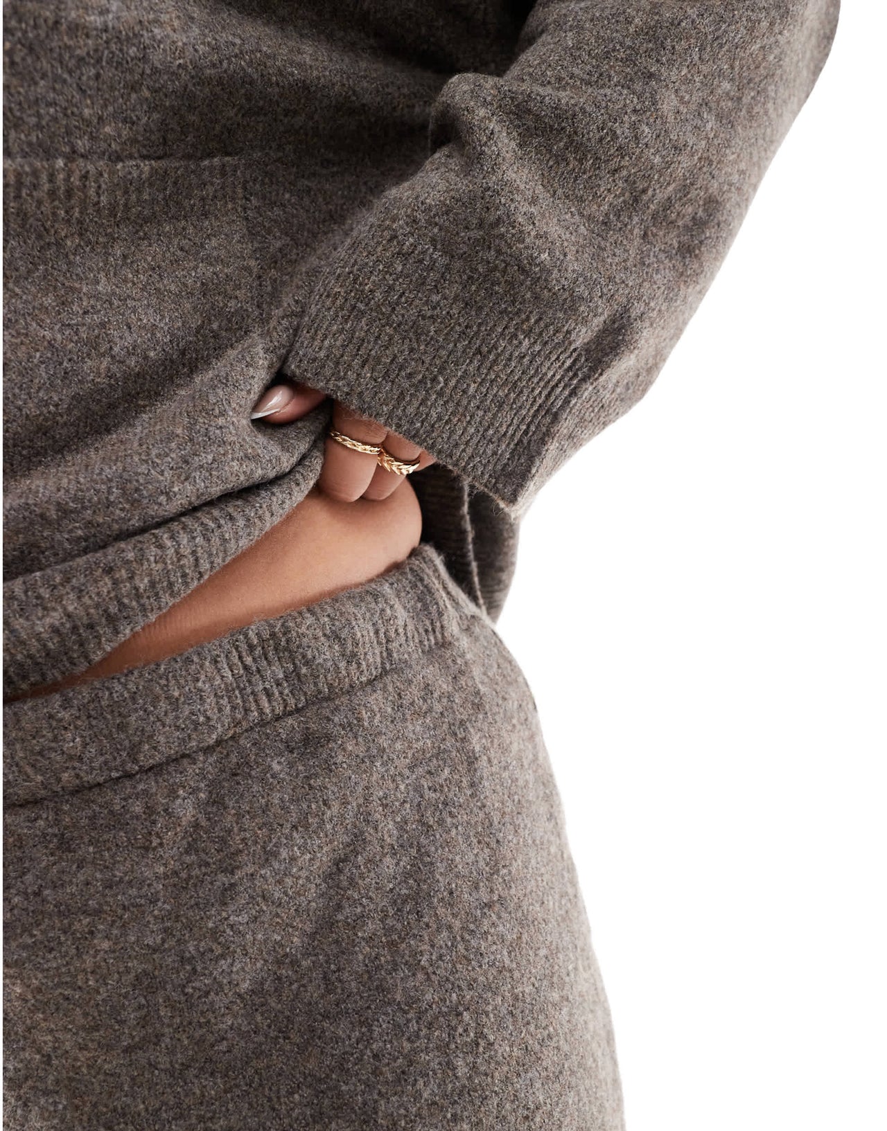 Pieces Curve knitted maxi skirt co-ord in deep taupe