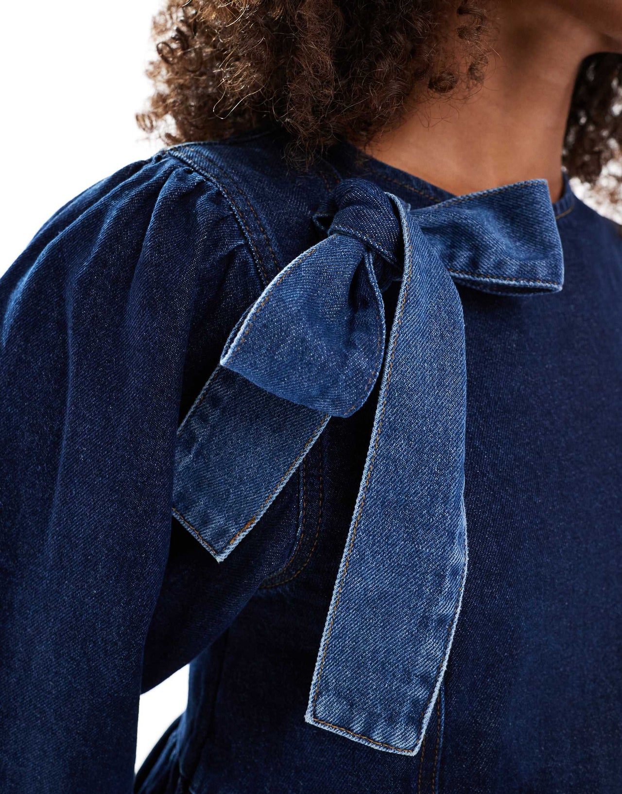 ASOS DESIGN denim bow asymmetrical bow dress in indigo