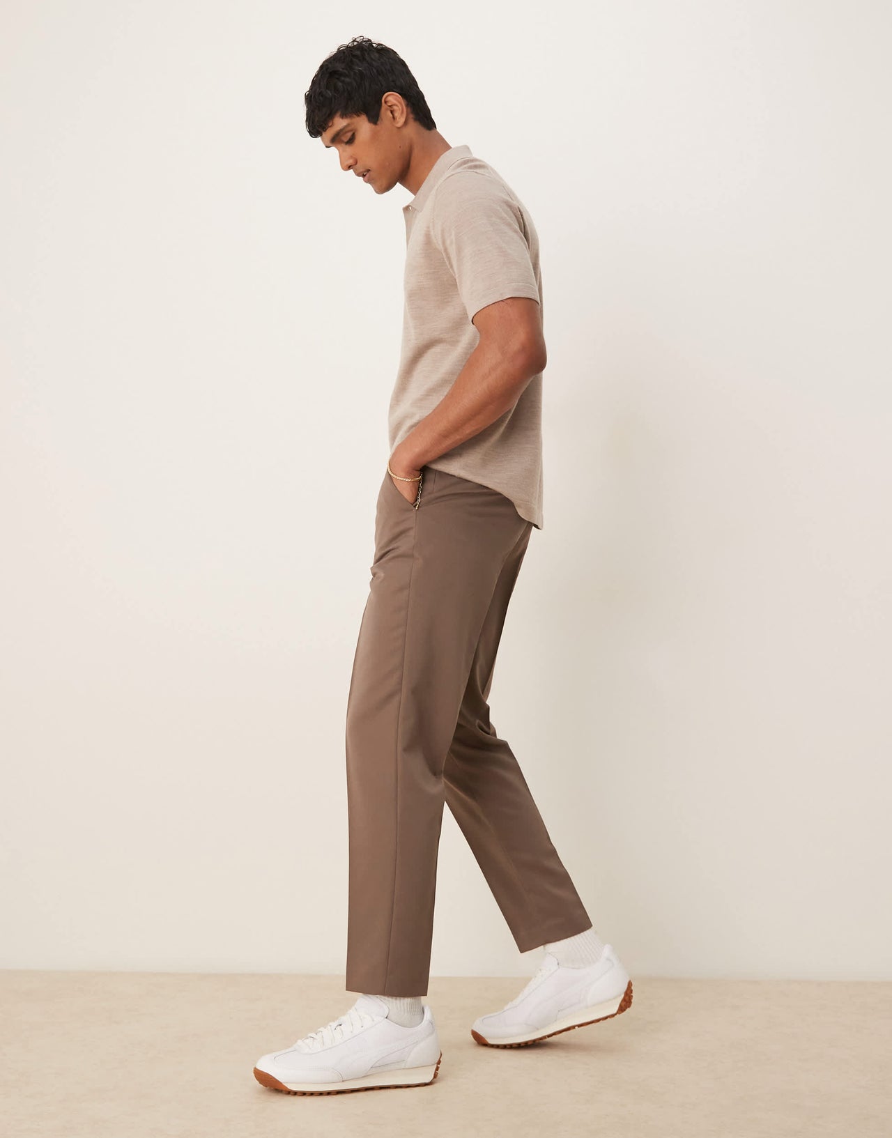 ASOS DESIGN smart tapered fit trousers in brown