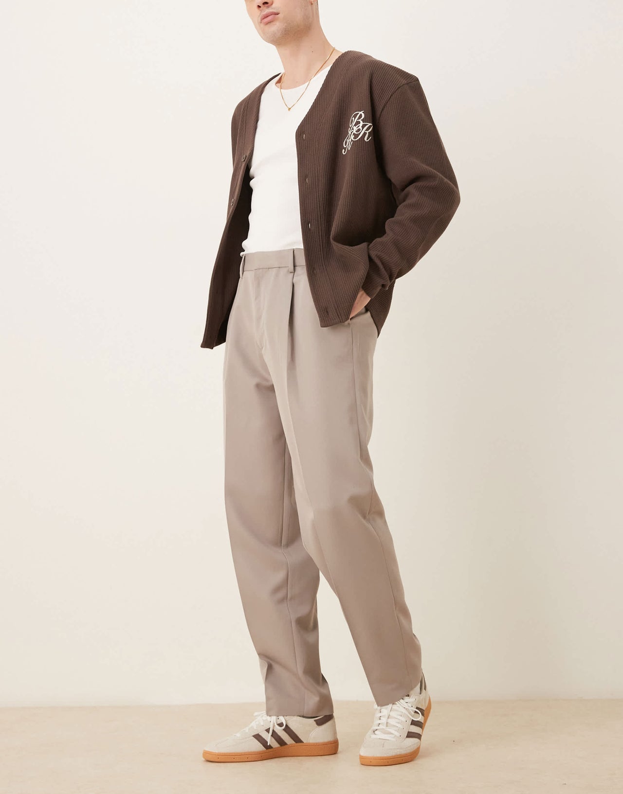 ASOS DESIGN smart oversized tapered trousers with front pleats in dark stone