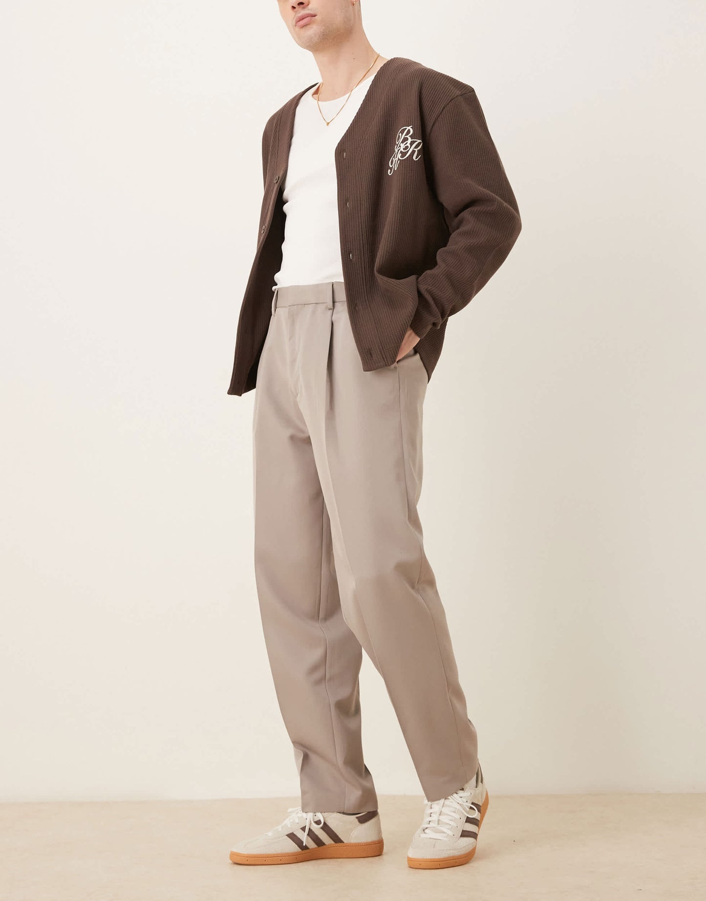 ASOS DESIGN smart oversized tapered trousers with front pleats in dark stone