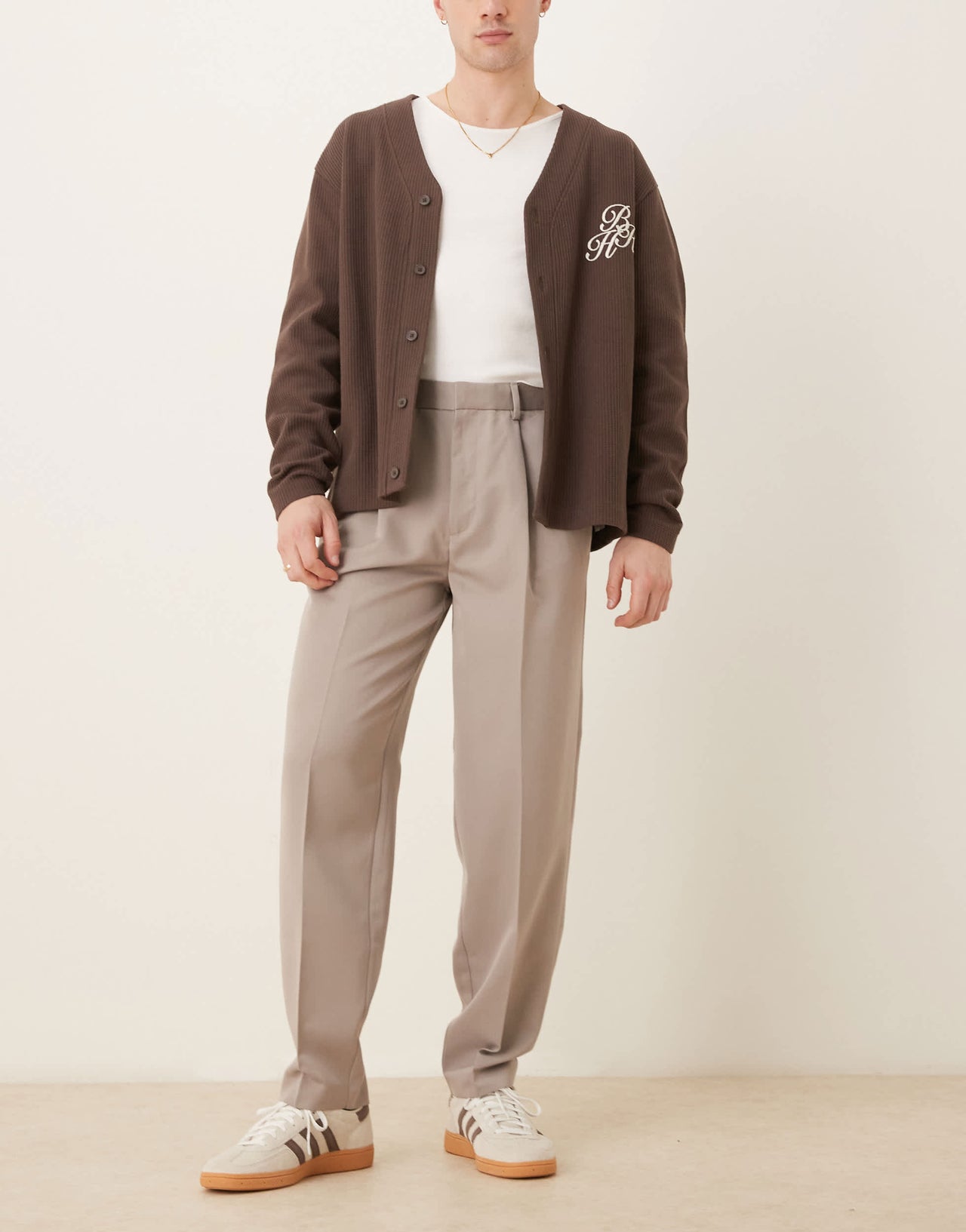 ASOS DESIGN smart oversized tapered trousers with front pleats in dark stone