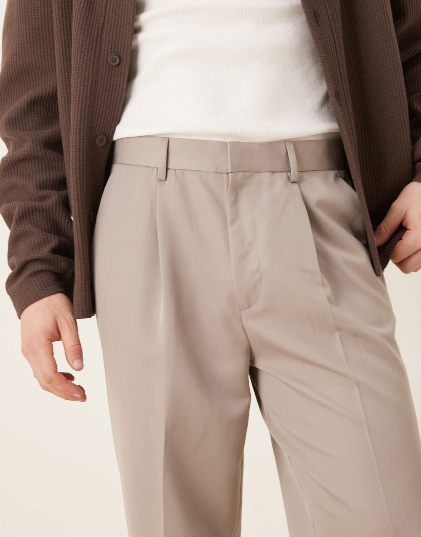 ASOS DESIGN smart oversized tapered trousers with front pleats in dark stone