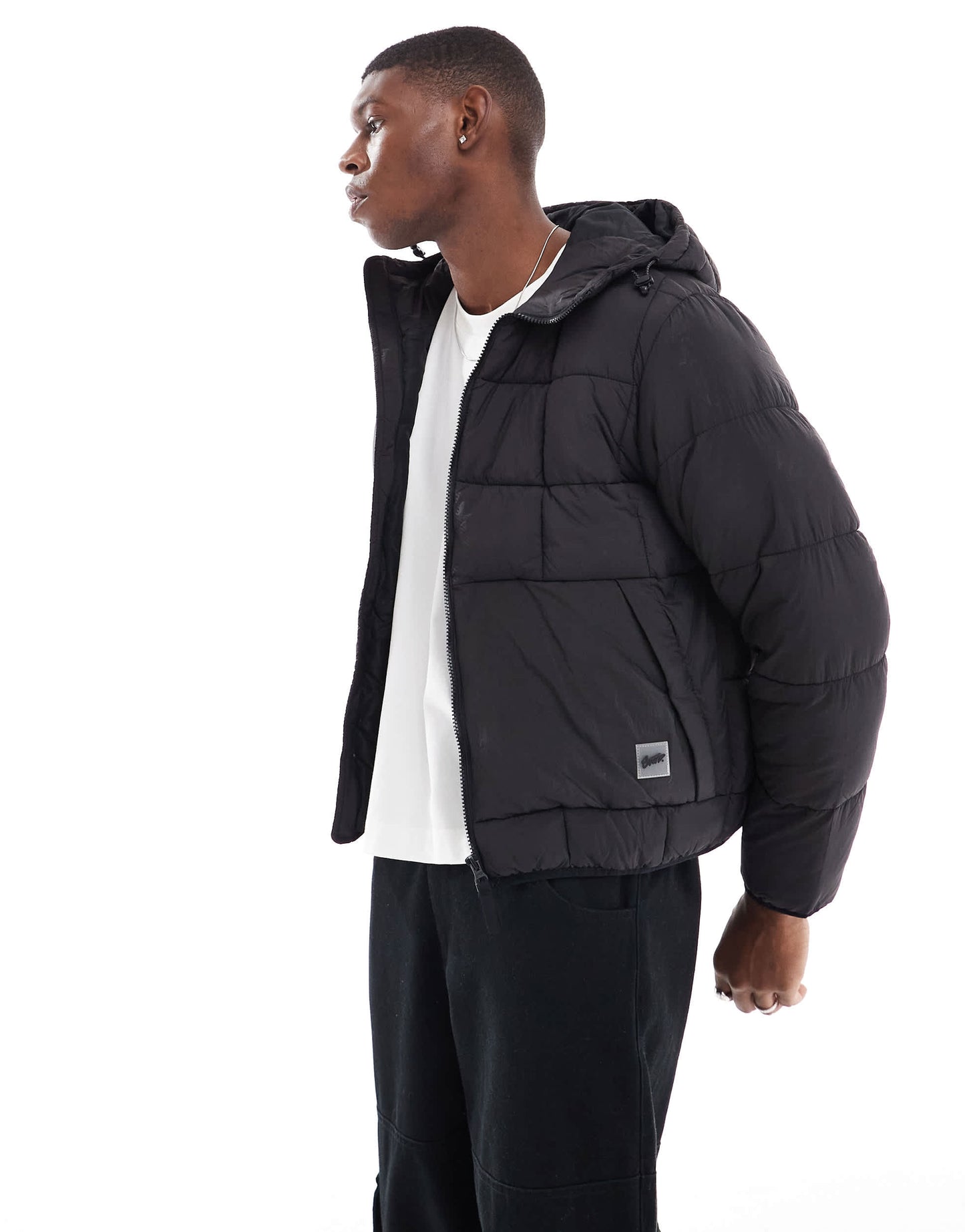 Pull&Bear lightweight puffer jacket with hood in black