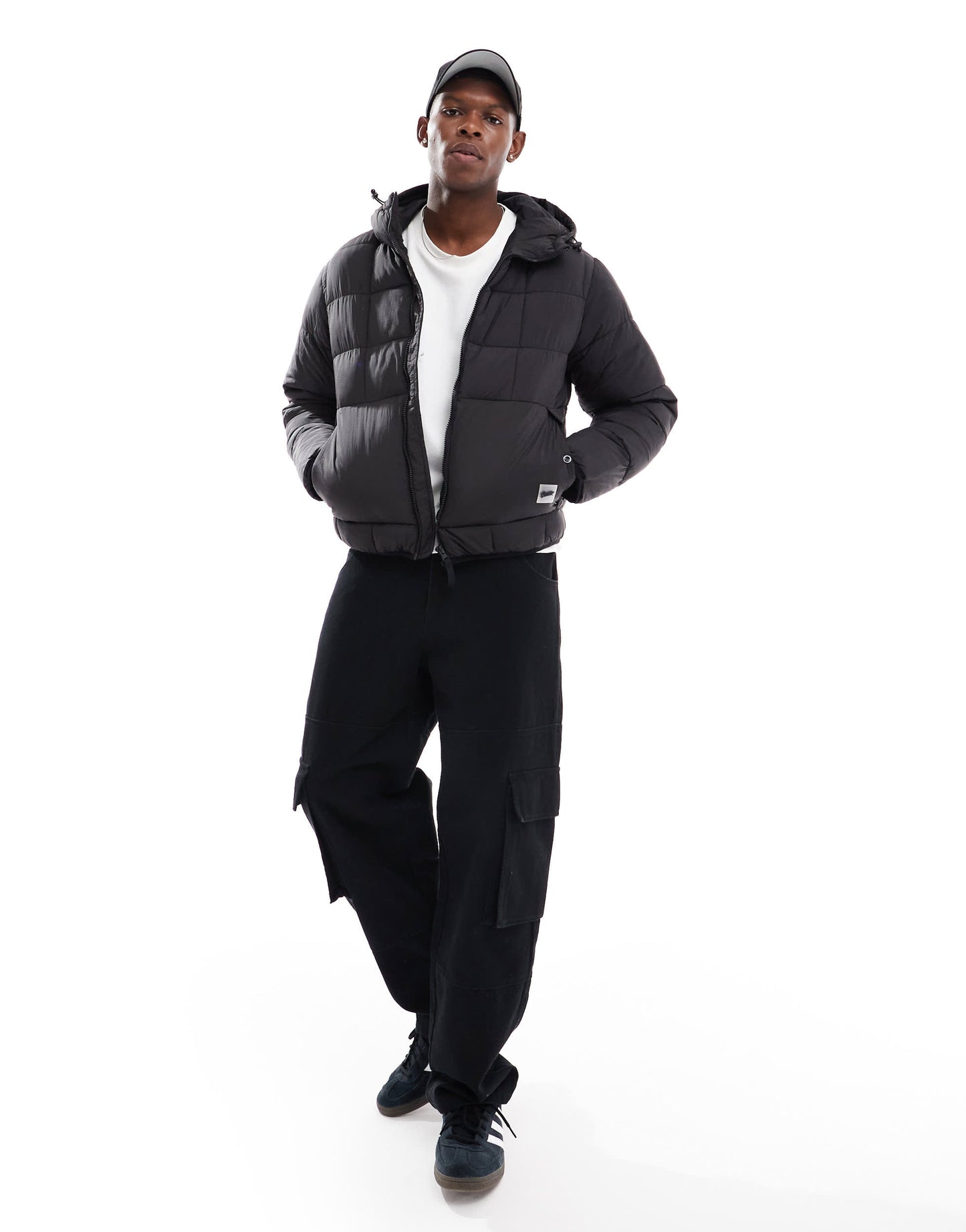 Pull&Bear lightweight puffer jacket with hood in black