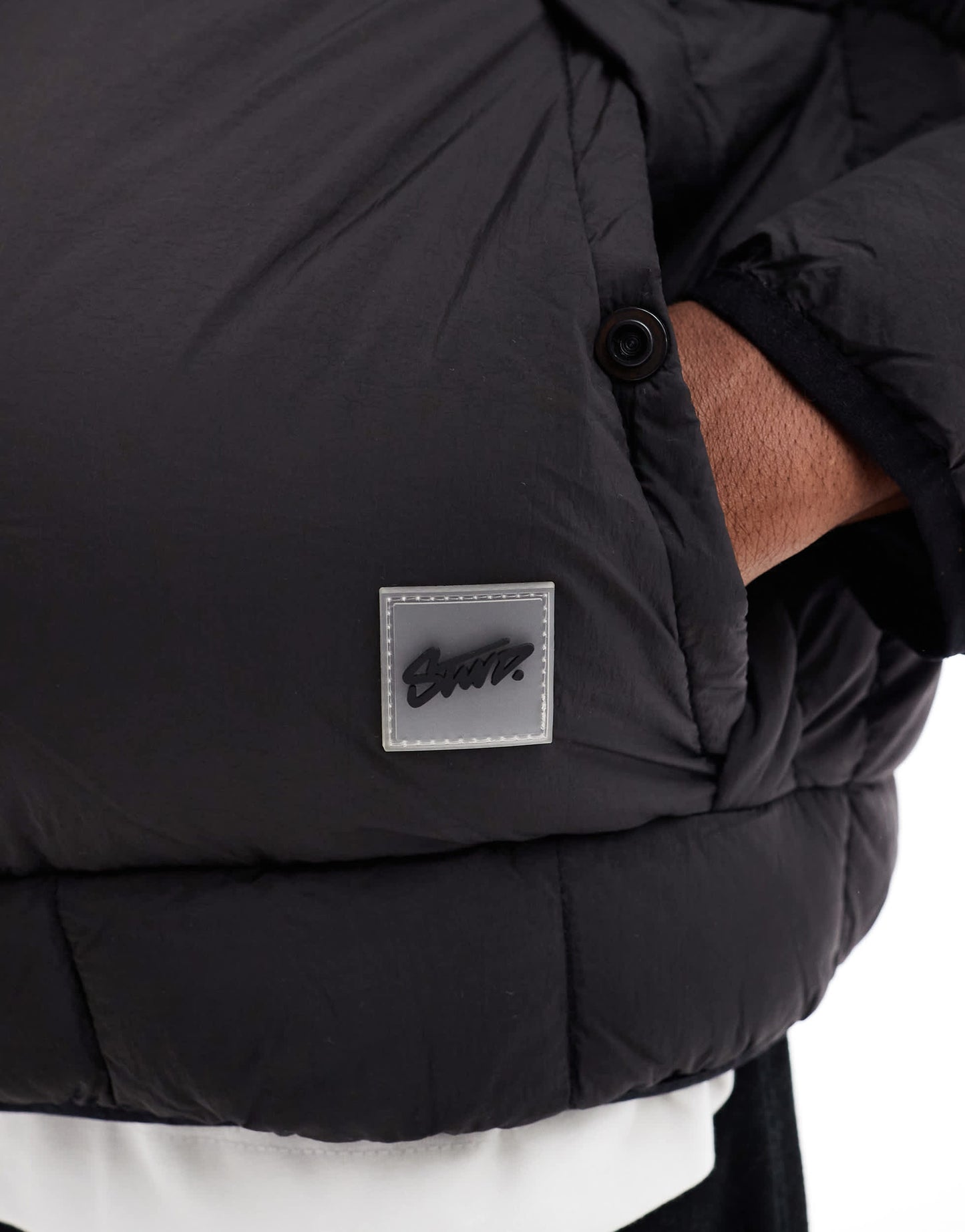 Pull&Bear lightweight puffer jacket with hood in black