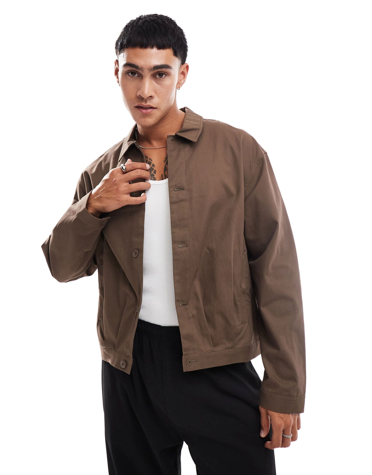 Pull&Bear boxy fit long sleeve shirt in khaki