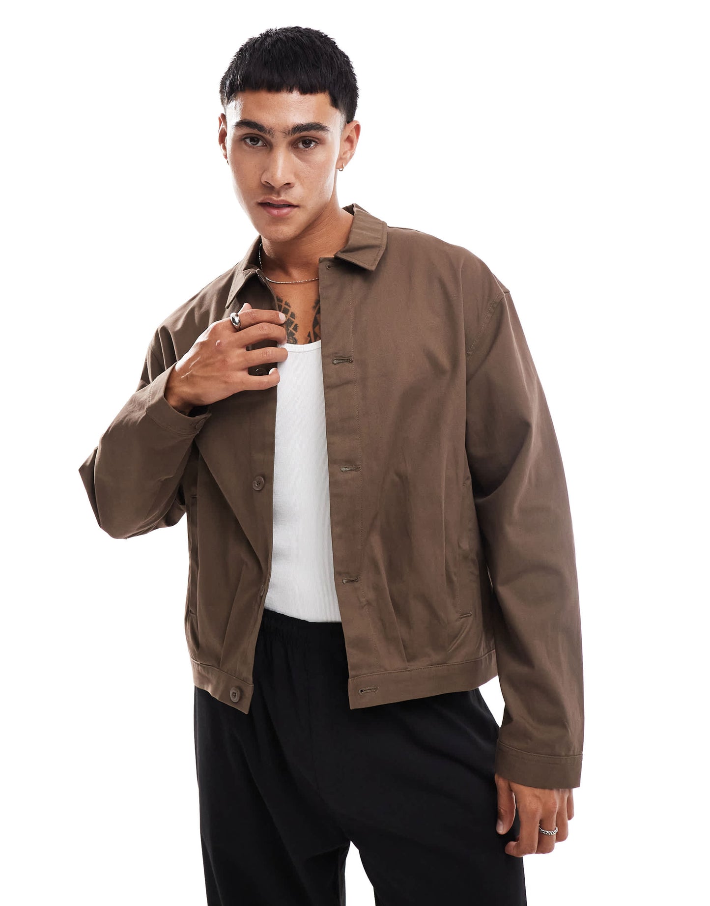 Pull&Bear boxy fit long sleeve shirt in khaki
