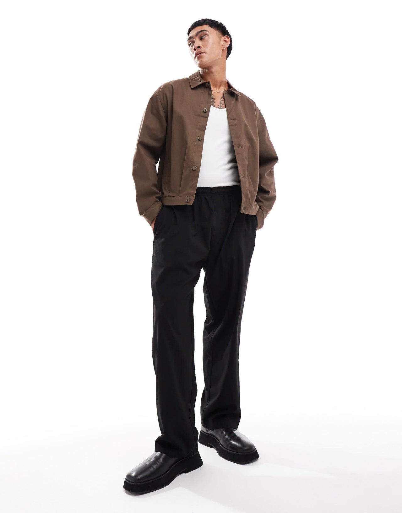 Pull&Bear boxy fit long sleeve shirt in khaki