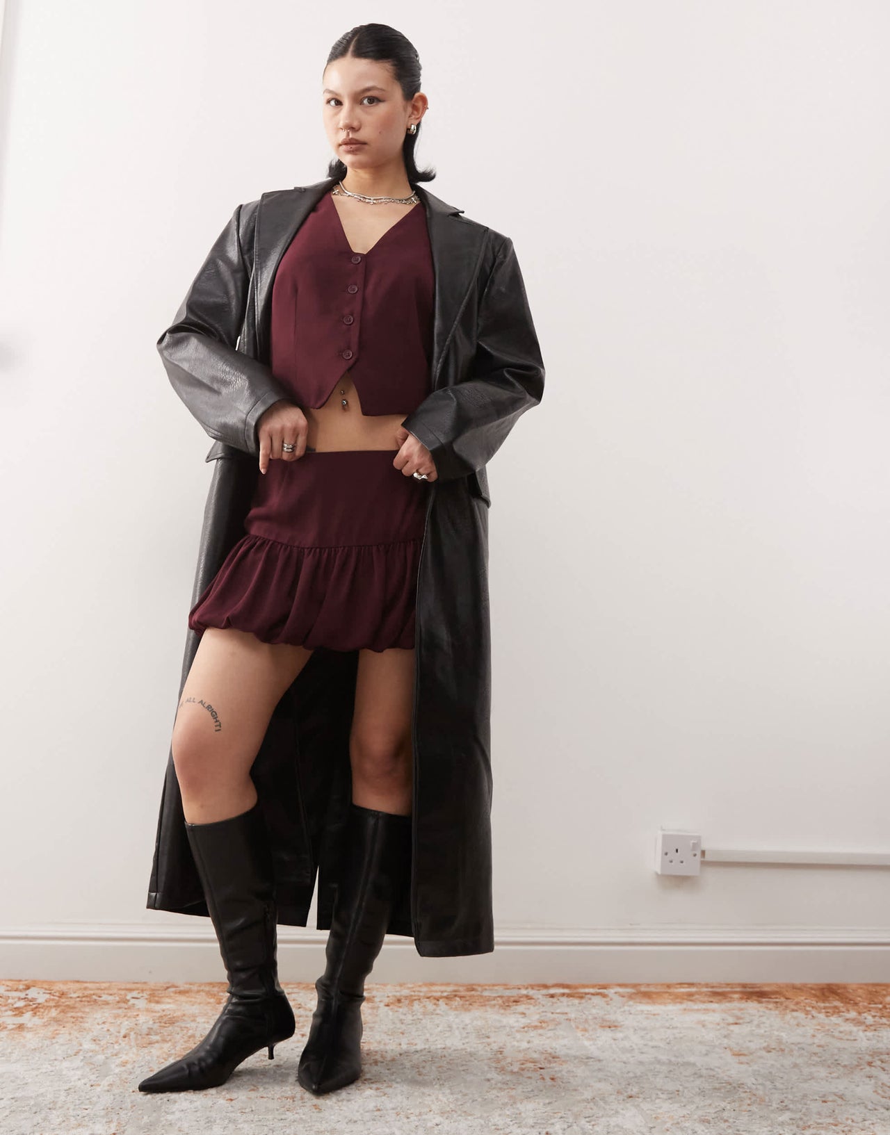 COLLUSION tailored bubble mini skirt co-ord in wine