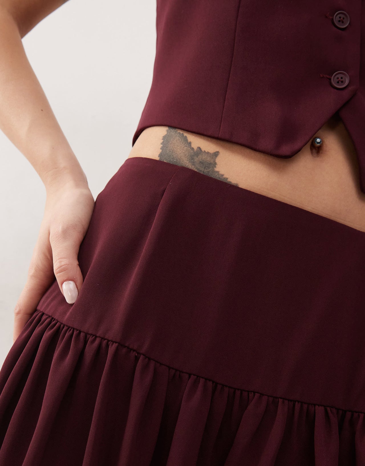 COLLUSION tailored bubble mini skirt co-ord in wine