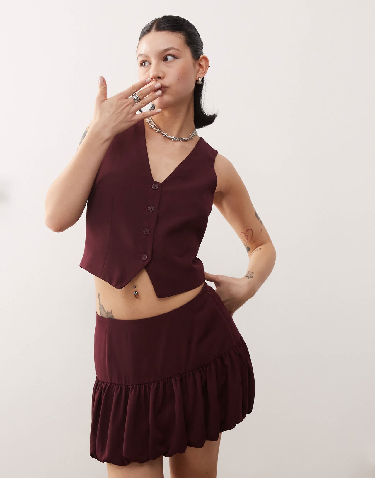 COLLUSION fitted waistcoat co-ord in wine