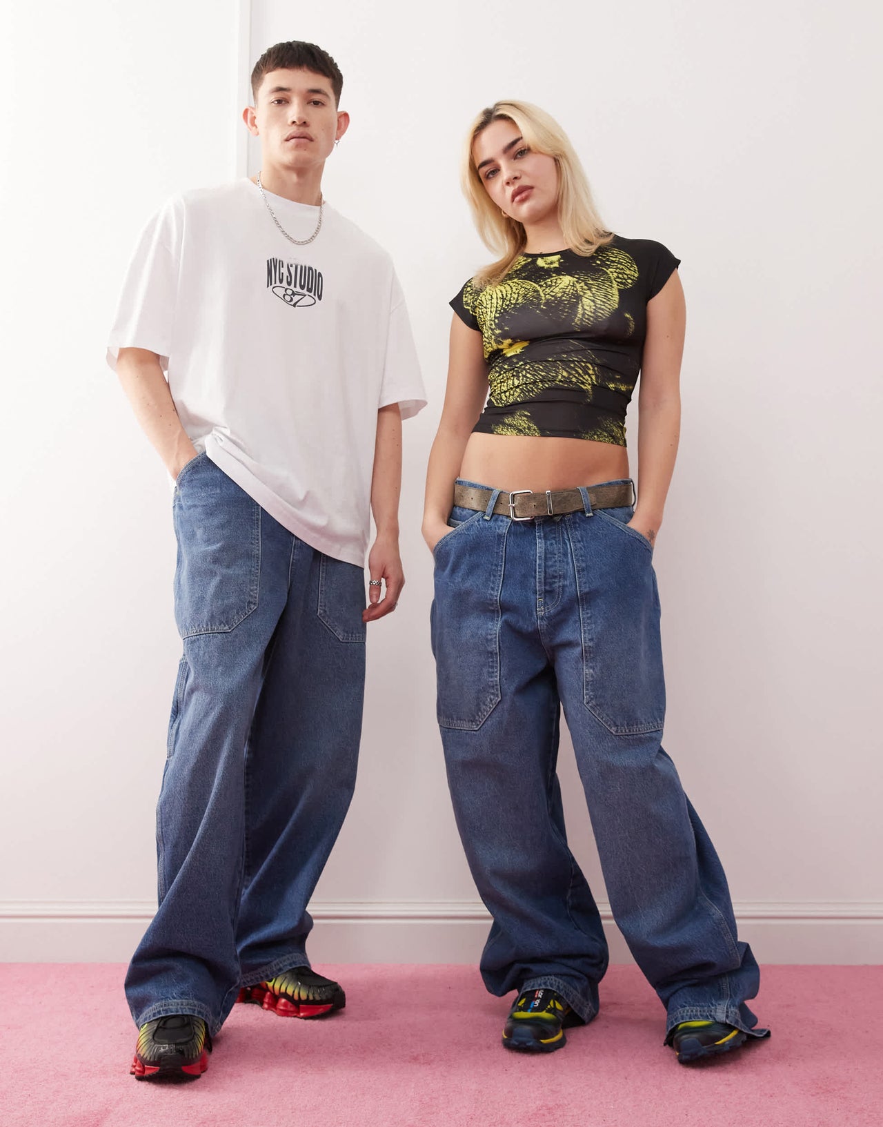 COLLUSION X008 unisex skater jeans in midwash - MBLUE