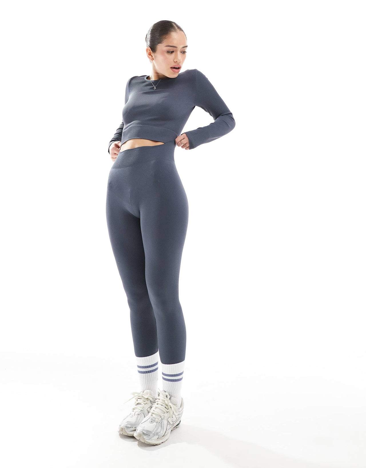 ONLY seamless 2 way crop top co-ord in washed blue