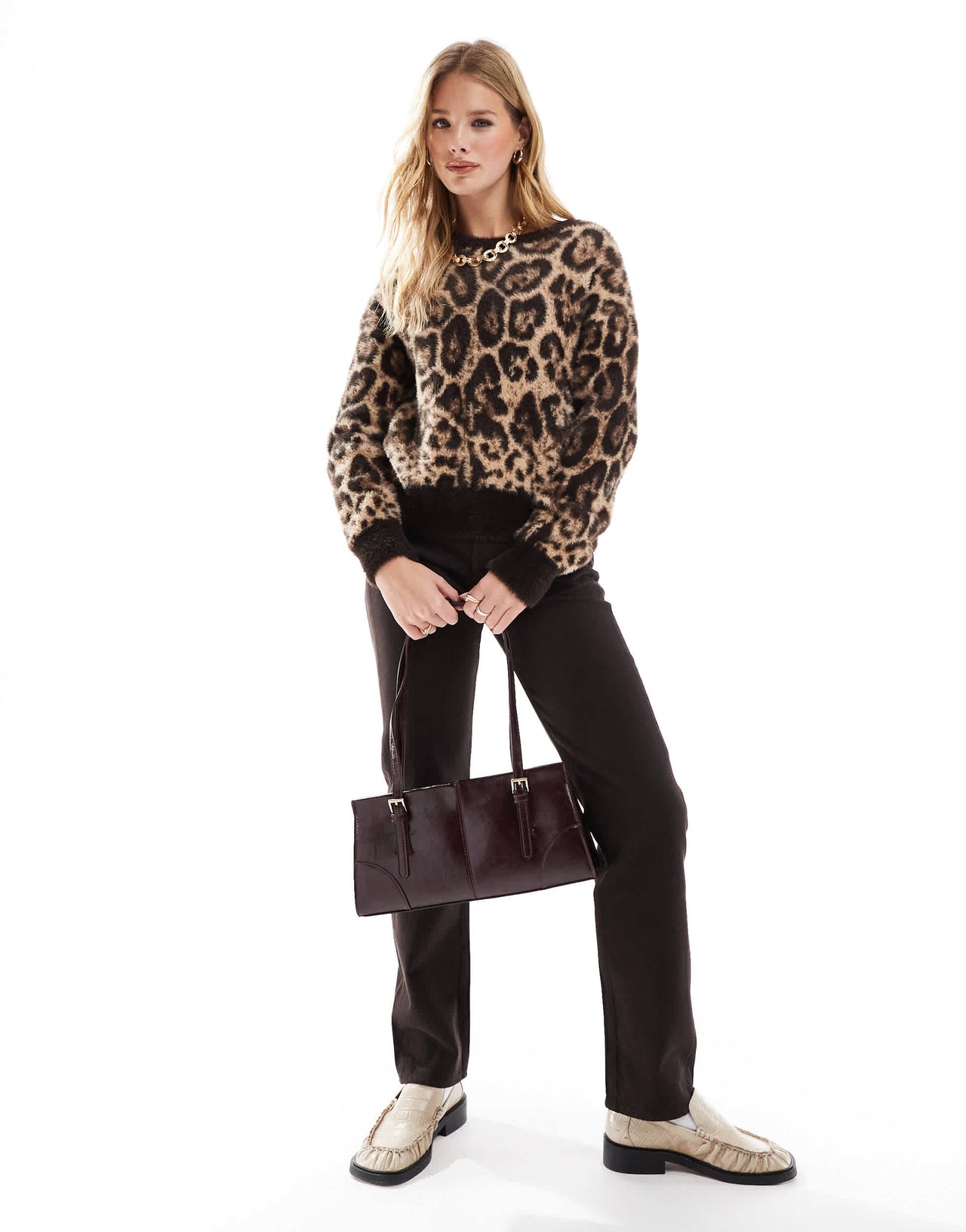 Pull&Bear fluffy knit jumper in leopard print