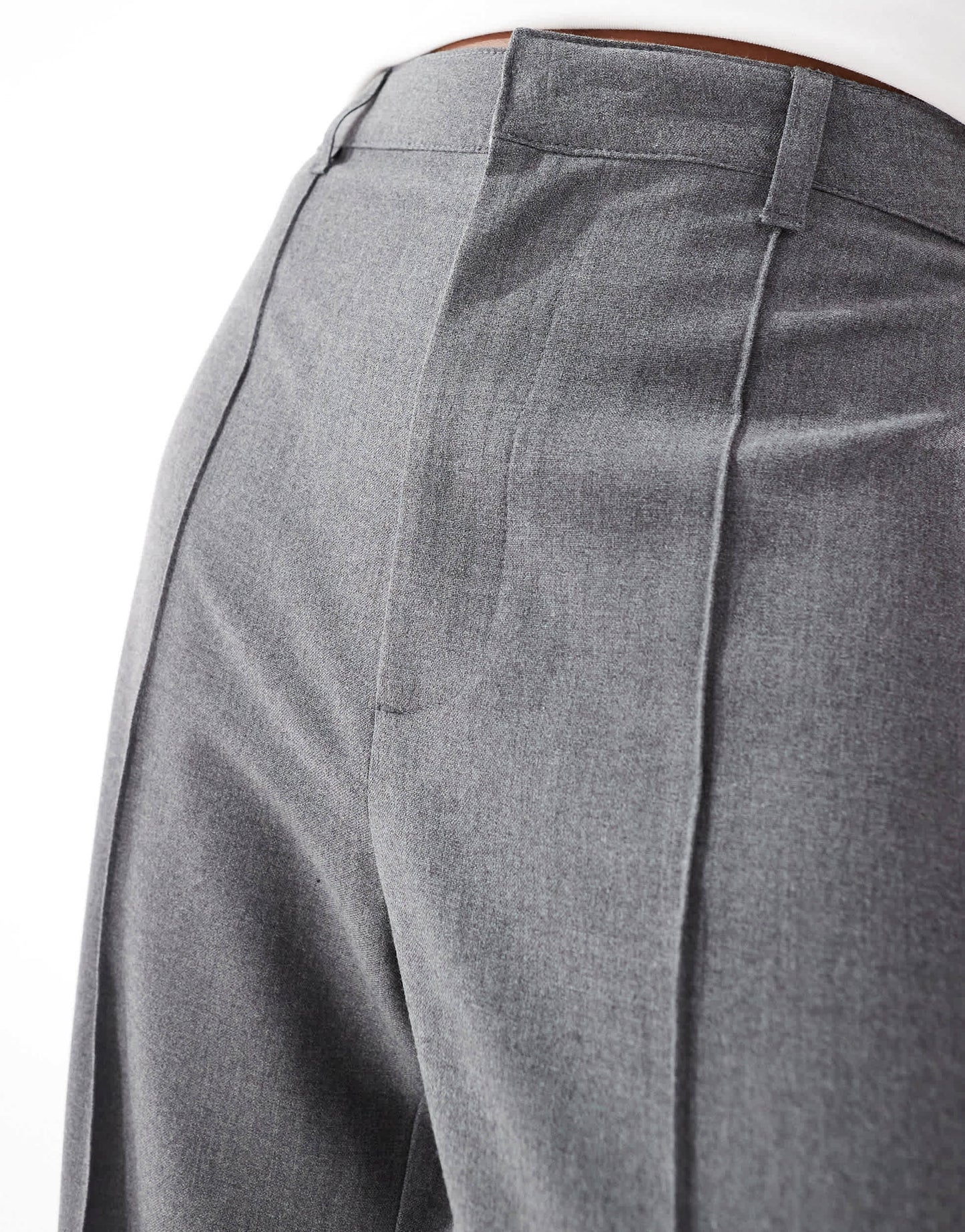 Pull&Bear Petite straight leg tailored trousers with front seam in grey