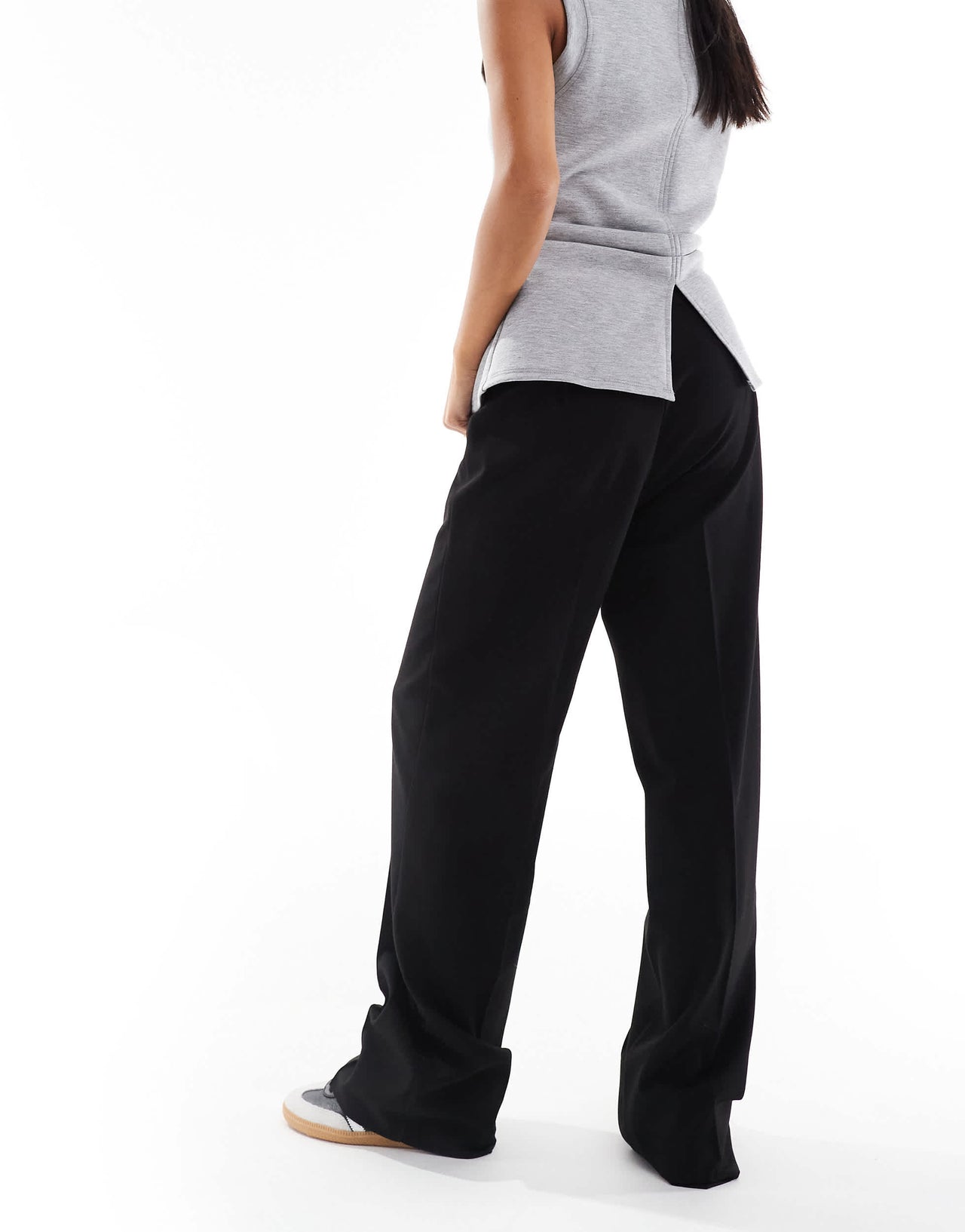 Pull&Bear Petite straight leg tailored trousers with front seam in black