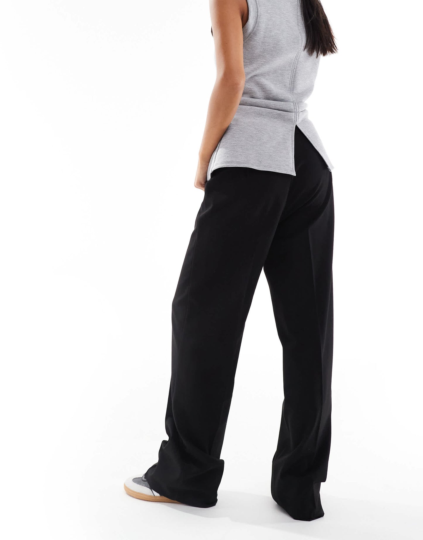 Pull&Bear Petite straight leg tailored trousers with front seam in black