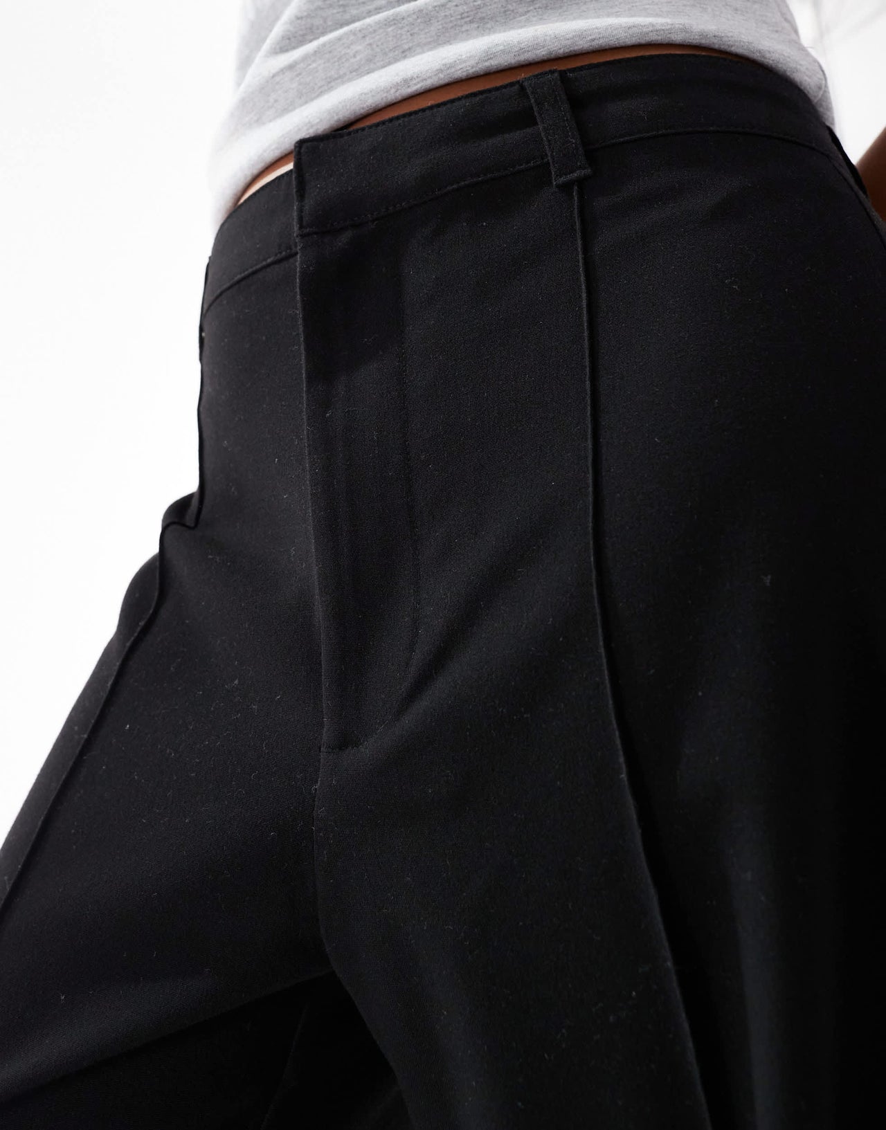 Pull&Bear Petite straight leg tailored trousers with front seam in black