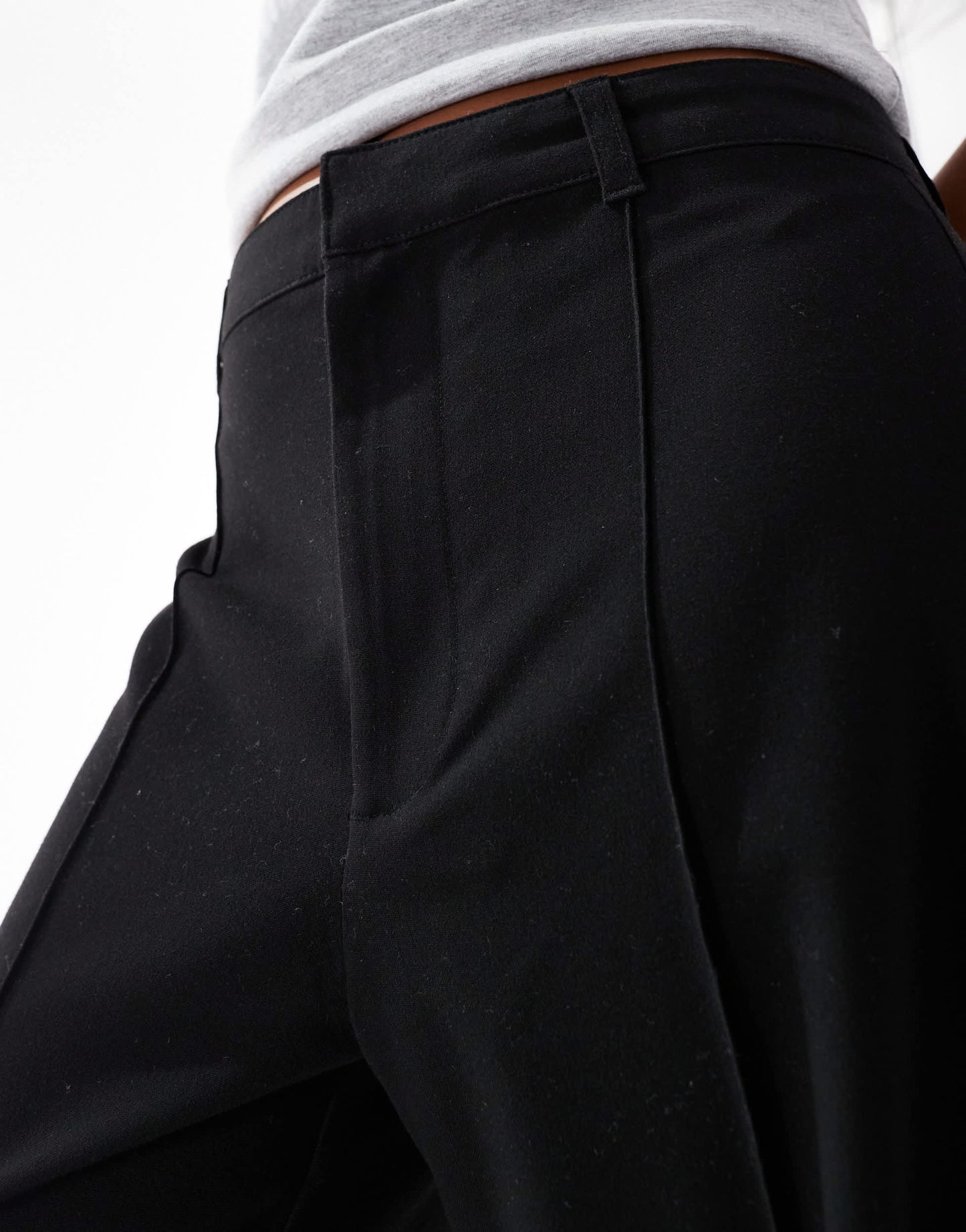 Pull&Bear Petite straight leg tailored trousers with front seam in black