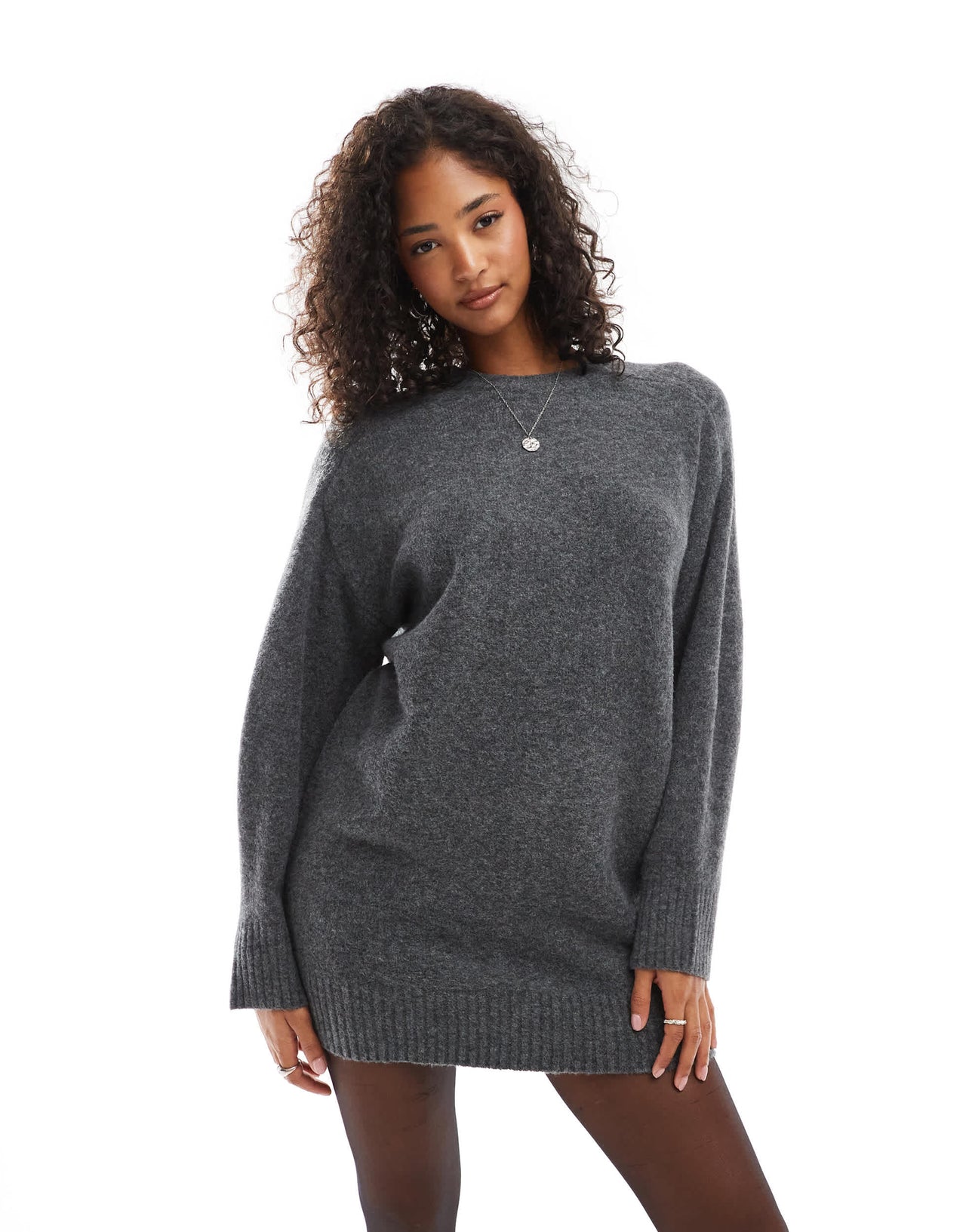 Pull&Bear knitted mini dress in dark grey