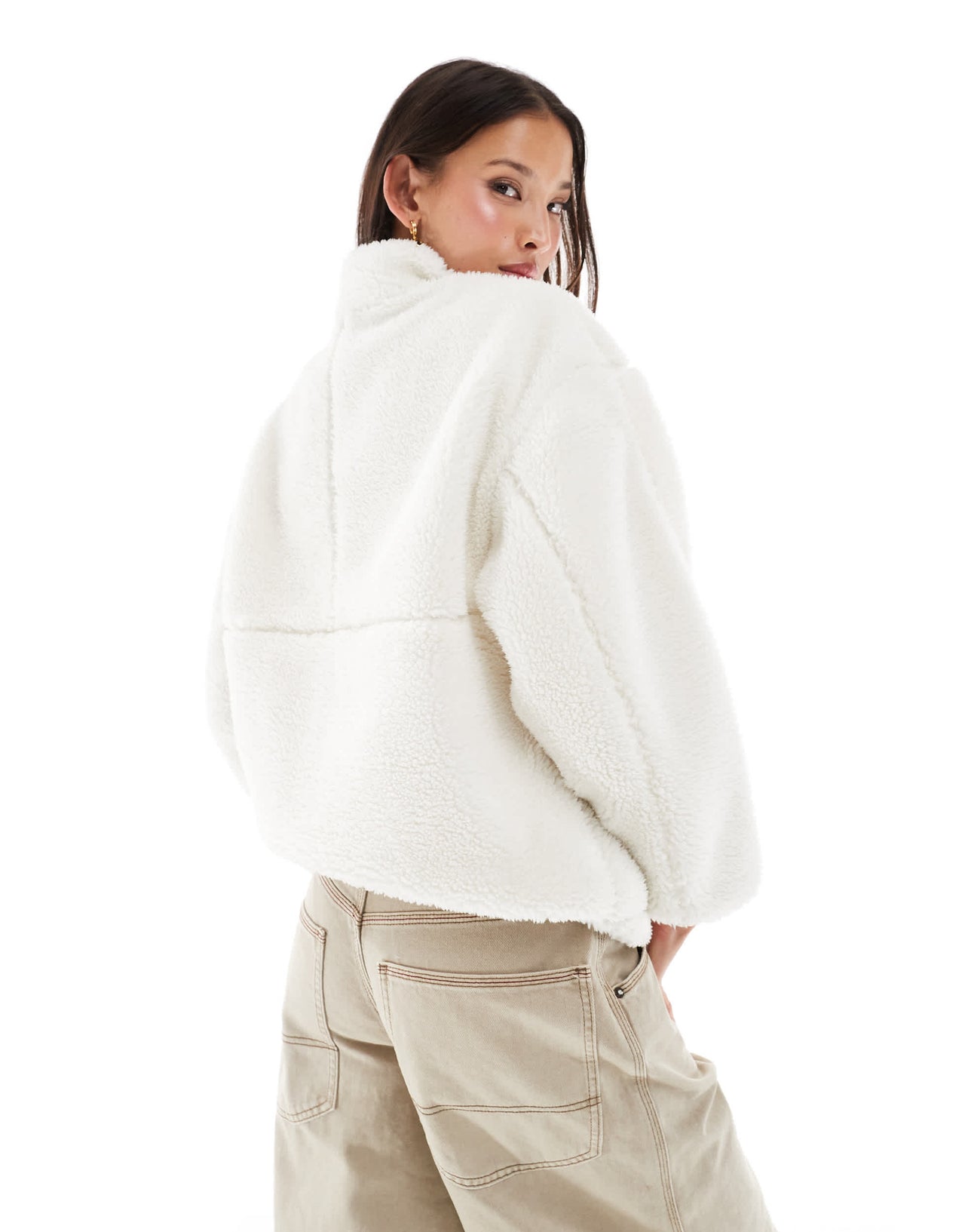 Bershka shearling zip up fleece in ecru