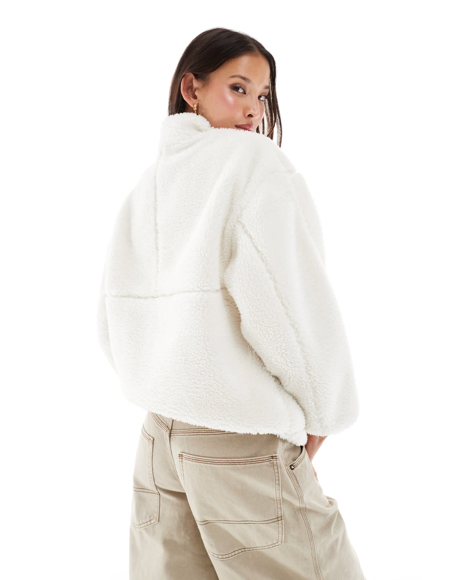 Bershka shearling zip up fleece in ecru