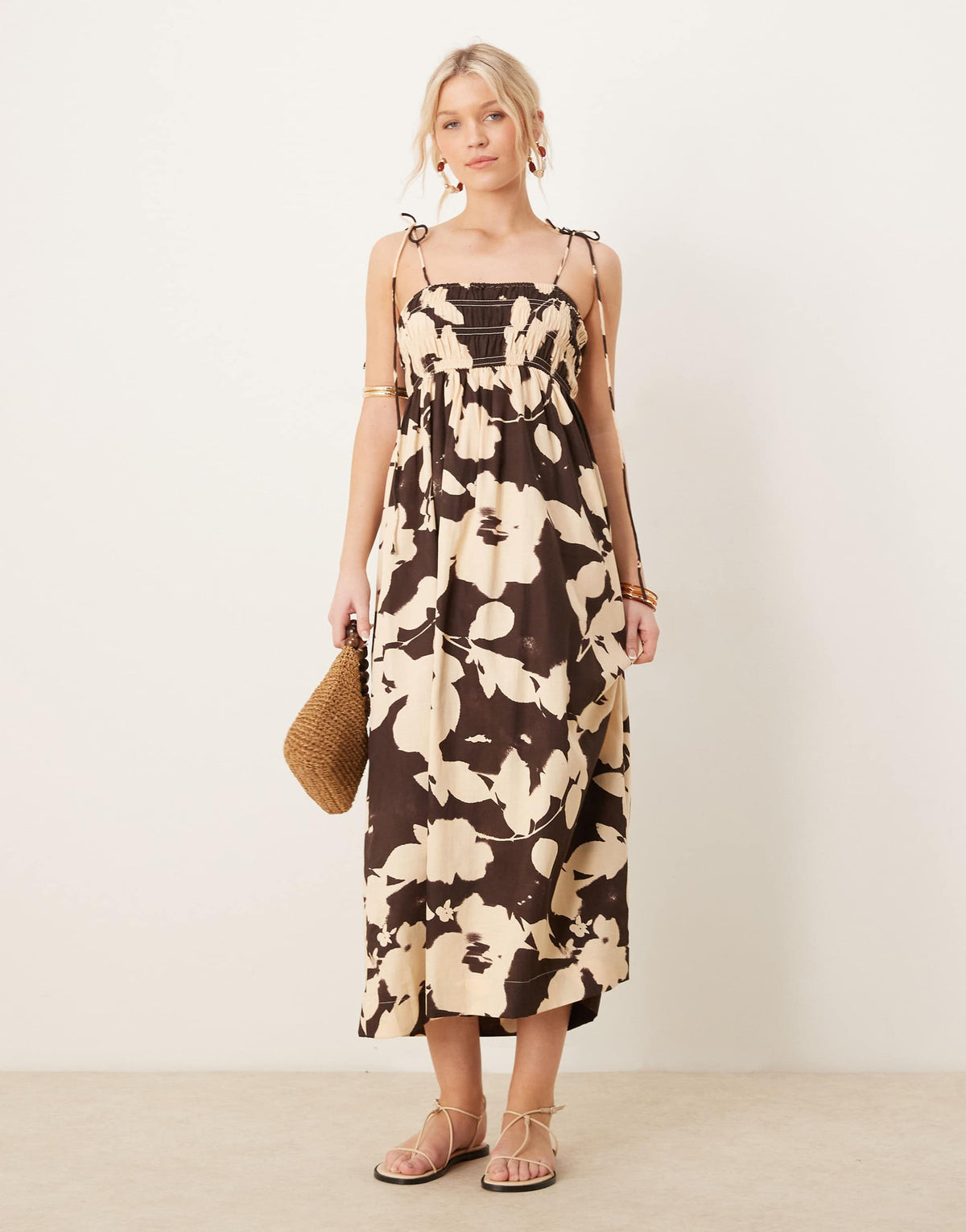 ASOS DESIGN shirred bust cotton sateen maxi sundress in floral print