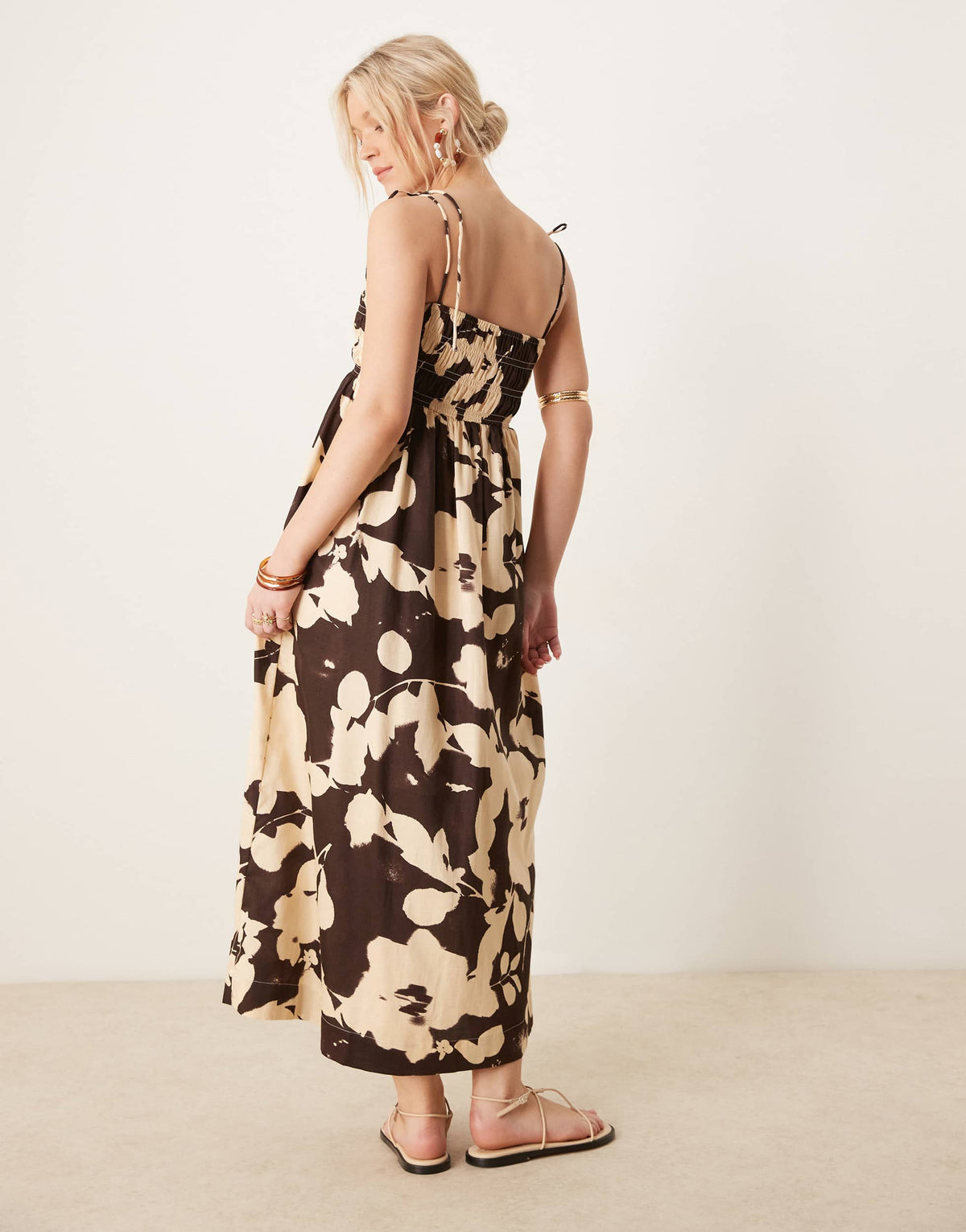 ASOS DESIGN shirred bust cotton sateen maxi sundress in floral print