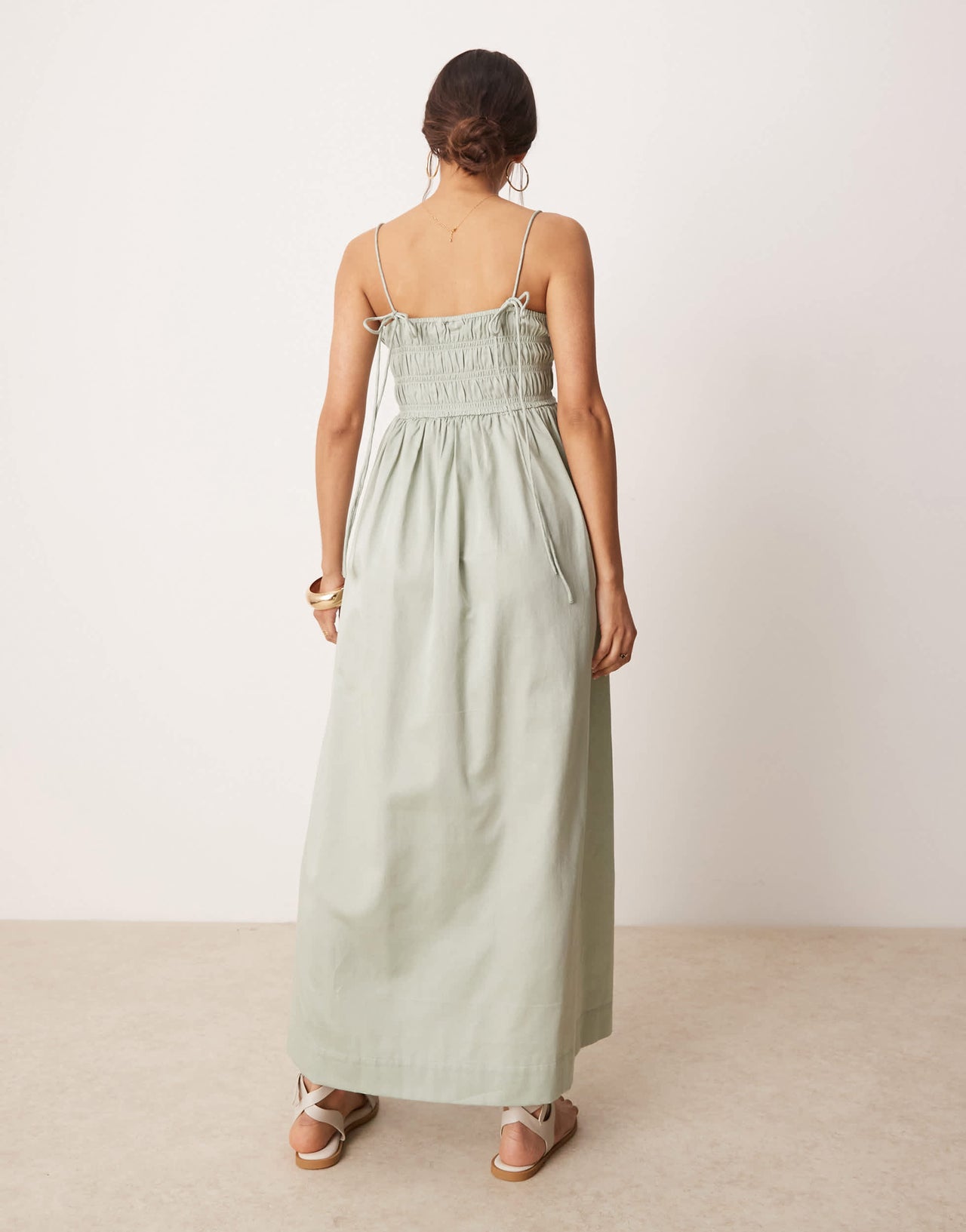 ASOS DESIGN shirred bust cotton sateen maxi sundress in sage