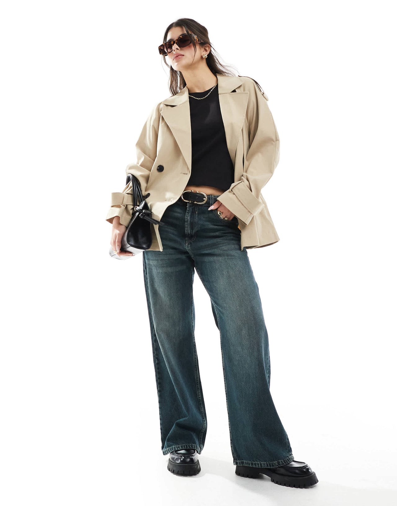 ASOS DESIGN short trench coat in stone