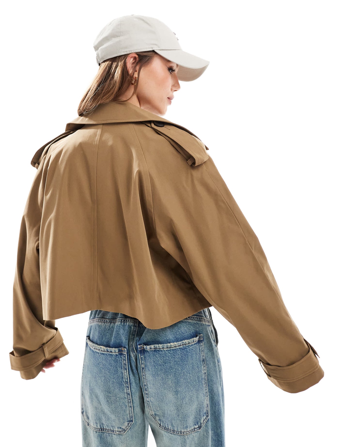 ASOS DESIGN cropped trench coat in olive