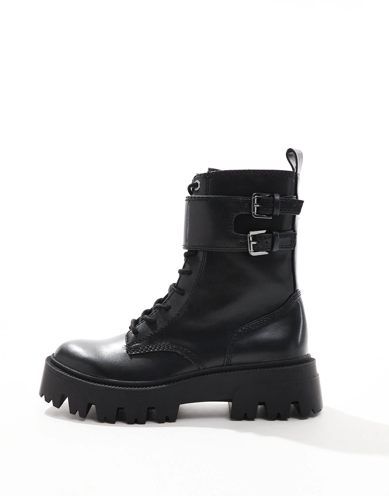 Stradivarius buckle detail chunky flat boot in black