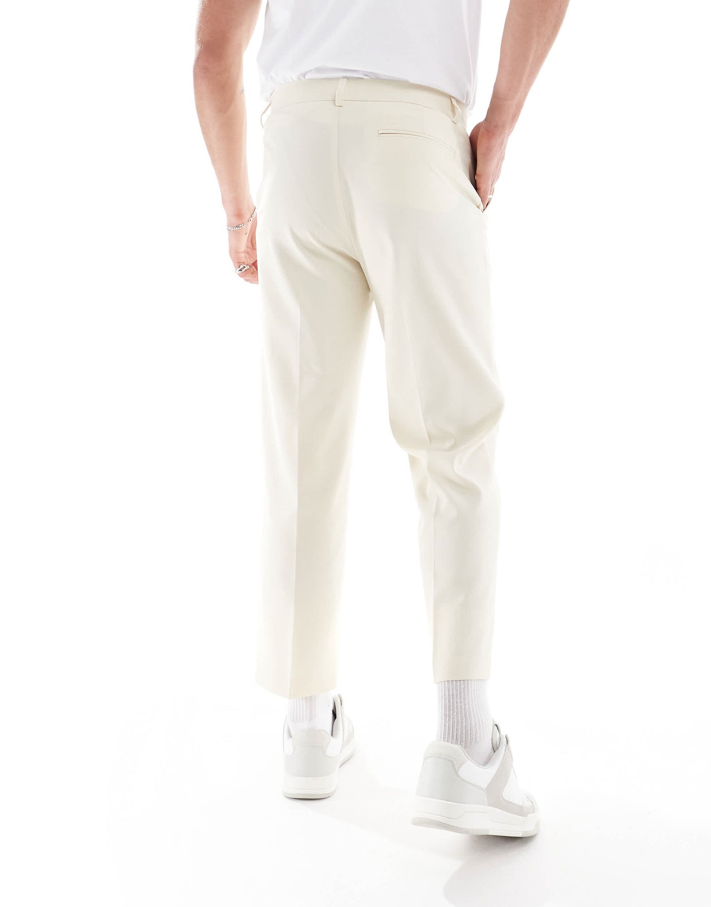 ASOS DESIGN straight cropped length suit trousers in stone